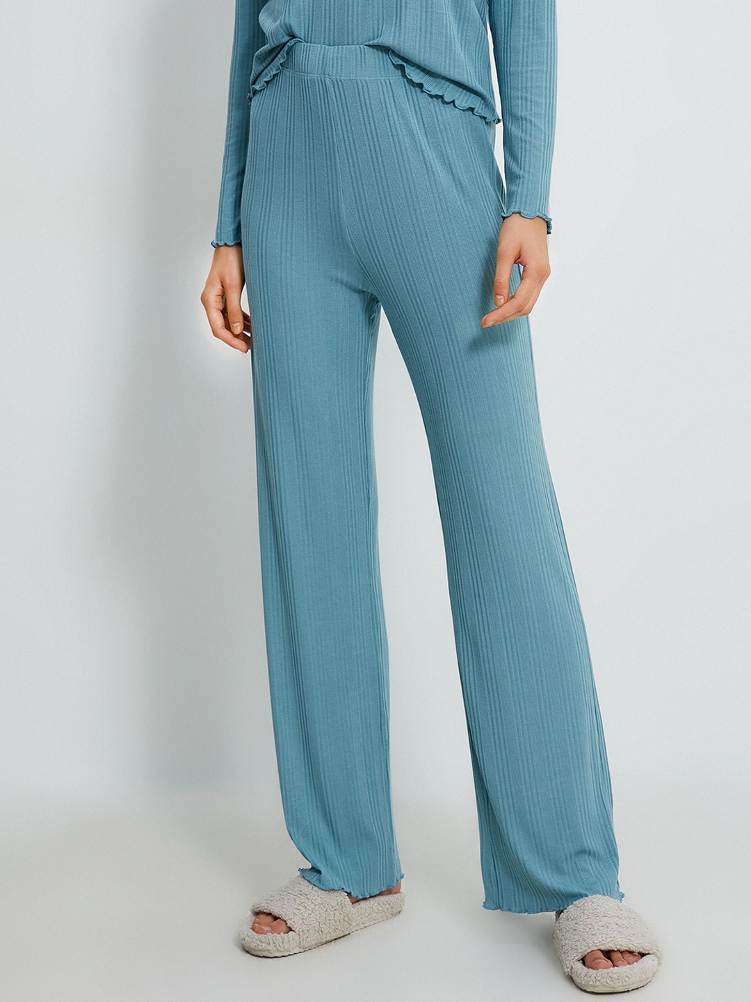 

Koton Striped Round Neck Long Sleeve Night suit, Blue