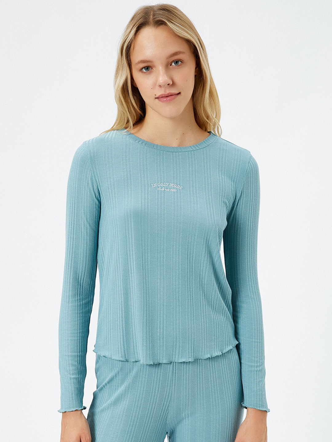 

Koton Striped Round Neck Long Sleeve Night suit, Blue