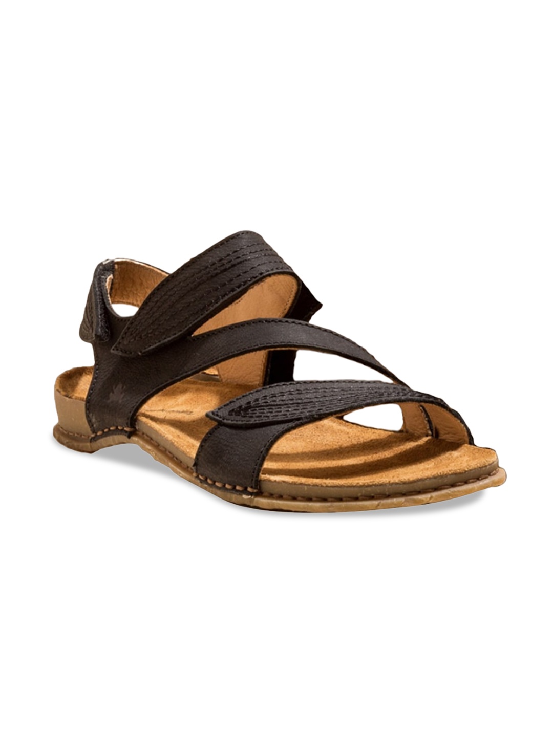 

El Naturalista Strappy Leather Open Toe Flats, Black