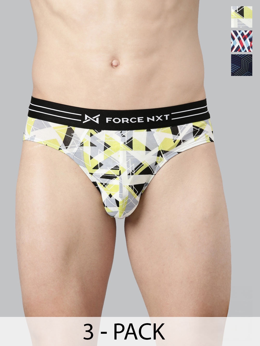 

Force NXT Pack Of 3 Assorted Printed Anti Microbial Basic Briefs MNFS-11P-ASST-C2-PO3