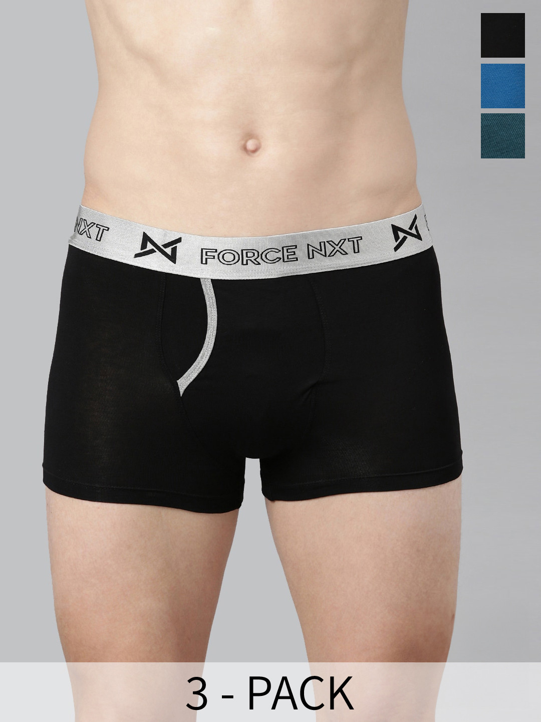 

Force NXT Assorted Pack of 3 Pure Cotton Short Trunks MNFL-65-R3-ASST-C2-PO3