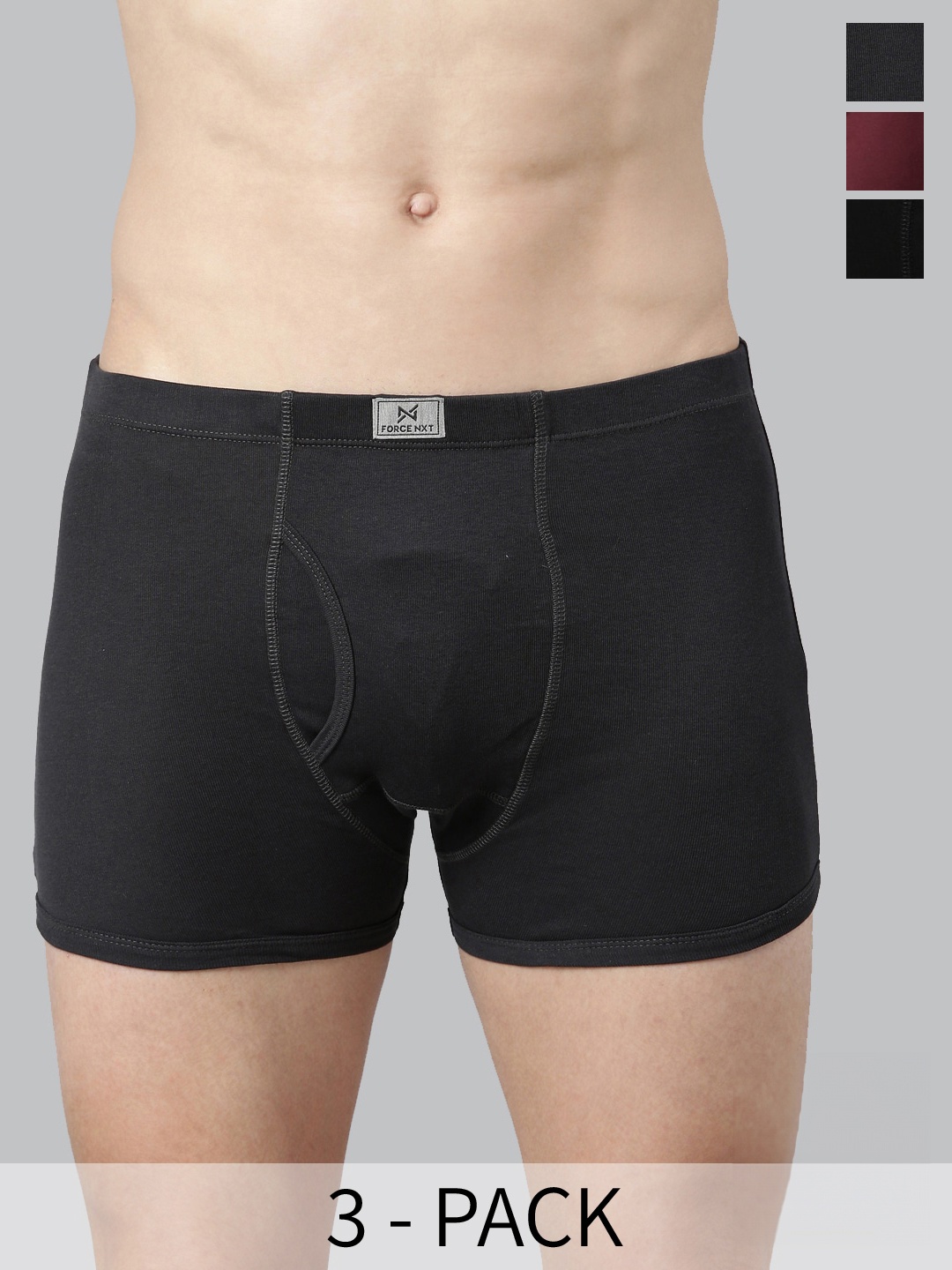 

Force NXT Men Pack Of 3 Cotton Trunks MNFR-211-R3-ASST-C1-PO3-Multi, Black
