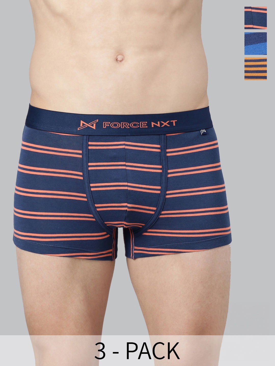 

Force NXT Assorted Pack of 3 Striped Pure Cotton Short Trunks MNFL-66-R3-ASST-C1-PO3