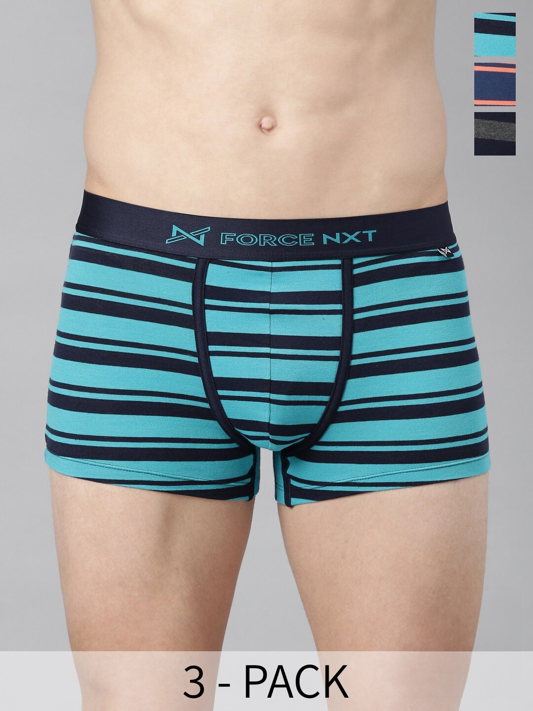 

Force NXT Pack Of 3 Striped Assorted Trunks MNFL-66-R3-ASST-C2-PO3-Multi, Blue