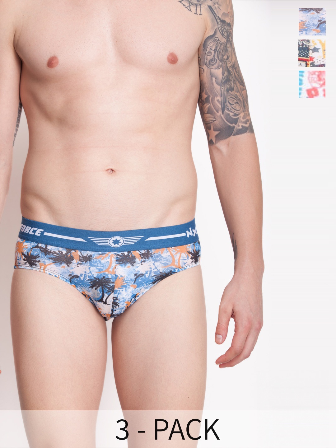 

Force NXT Pack Of 3 Assorted Printed Anti Microbial Basic Briefs MNFL-11-ASST-C2-PO3