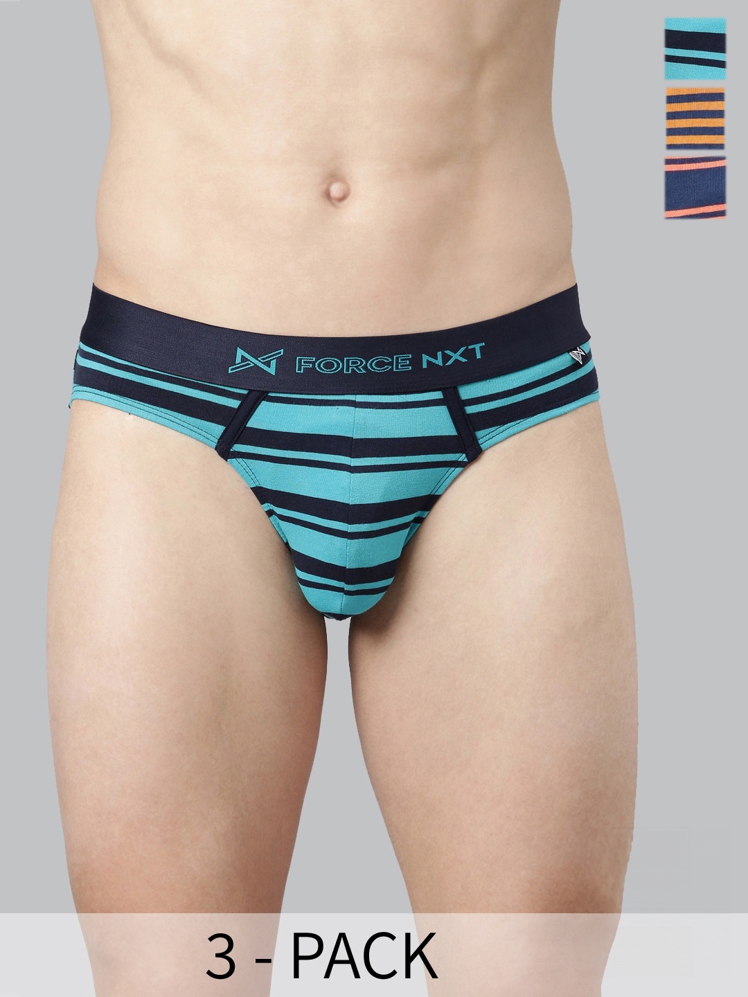 

Force NXT Pack Of 3 Assorted Striped Anti Microbial Basic Briefs MNFL-56-R3-ASST-C1-PO3