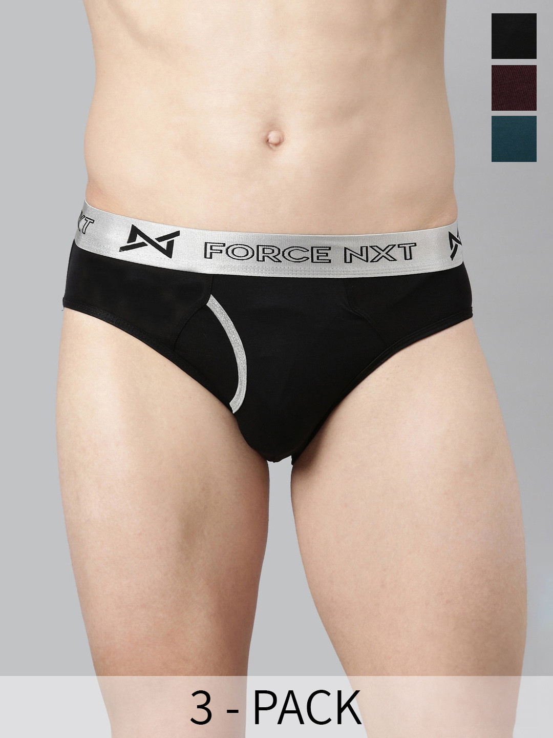 

Force NXT Pack Of 3 Anti Microbial Assorted Cotton Basic Briefs MNFL-55-R3-ASST-C1-PO3