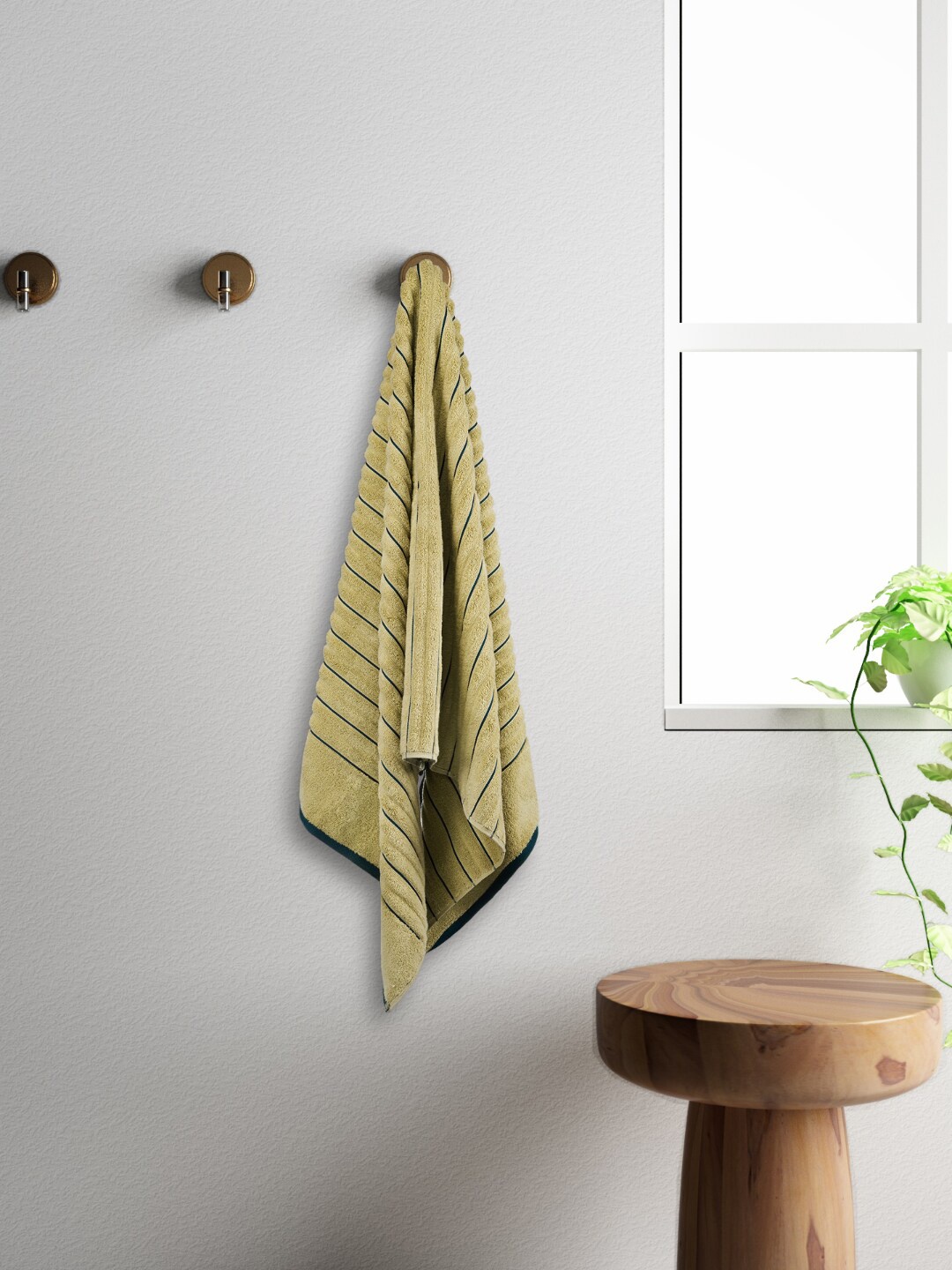 

SPACES Exotica Beige Striped Anti-Bacterial 575 GSM Pure Cotton Bath Towel