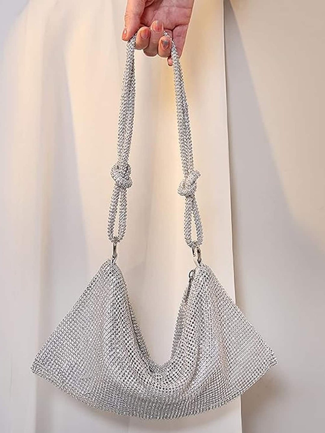 

INKMILAN Silver-Toned Oversized Bucket Handheld Bag with Quilted