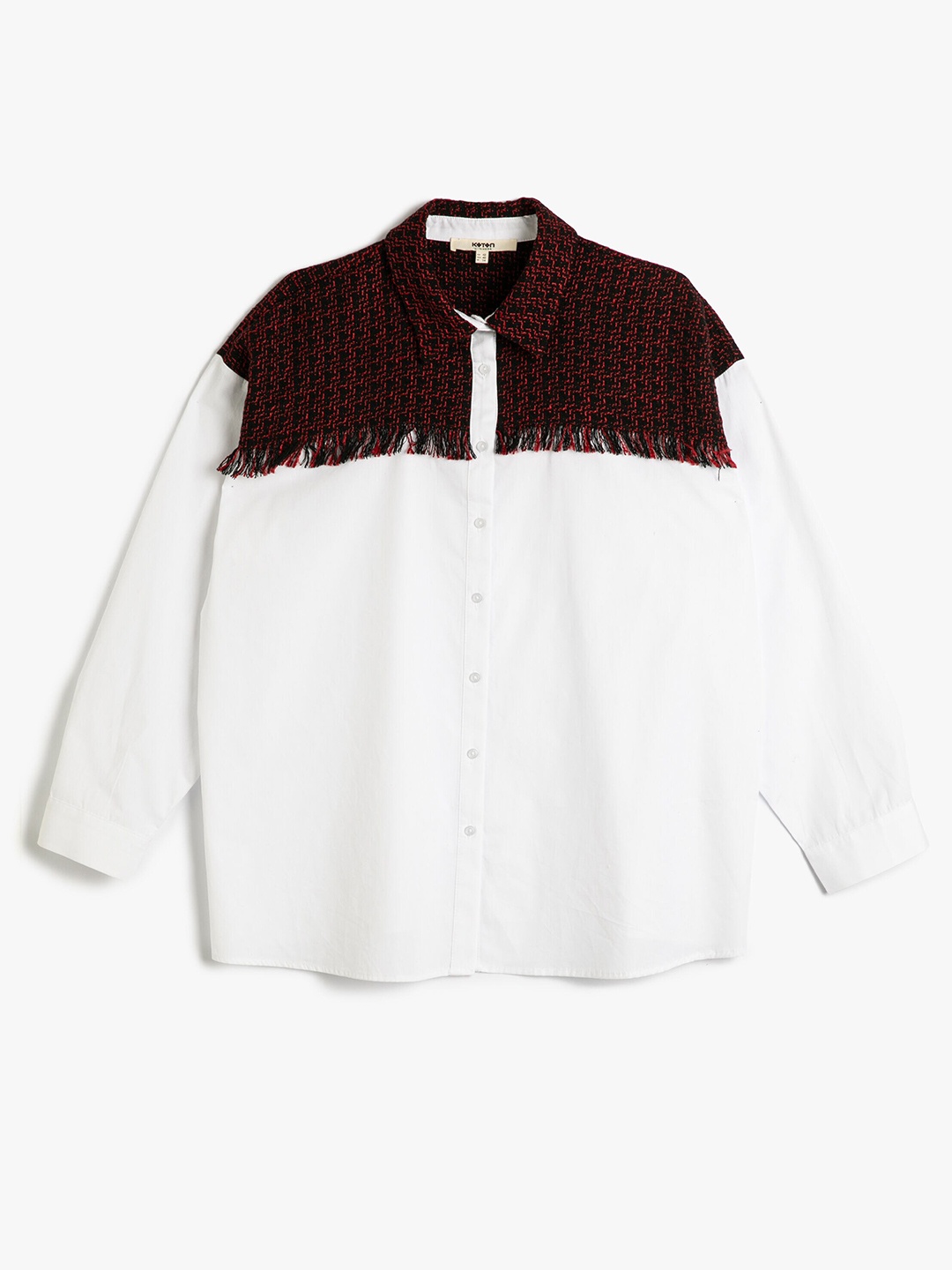 

Koton Colourblocked Applique Spread Collar Casual Shirt, White