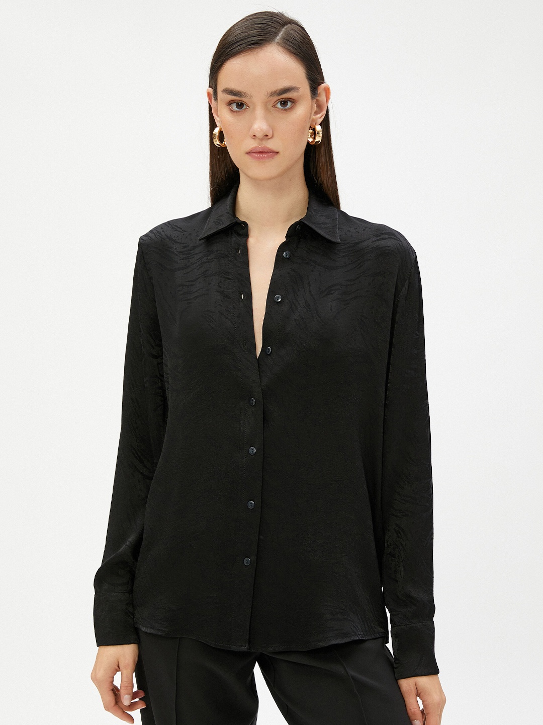 

Koton Self Design Spread Collar Casual Shirt, Black