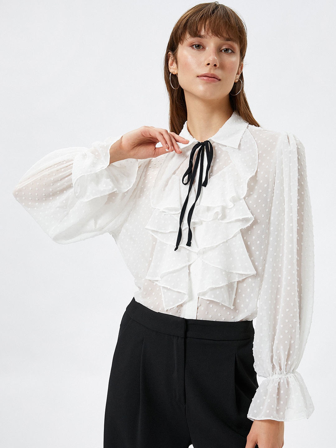

Koton Self Design Ruffles Casual Shirt, White