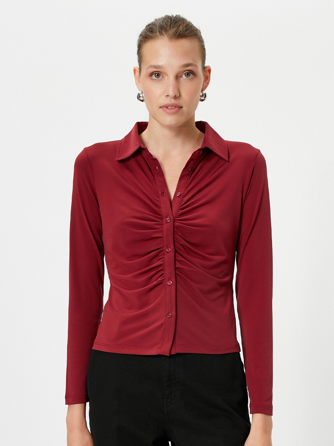 

Koton Spread Collar Gathered Casual Shirt, Red