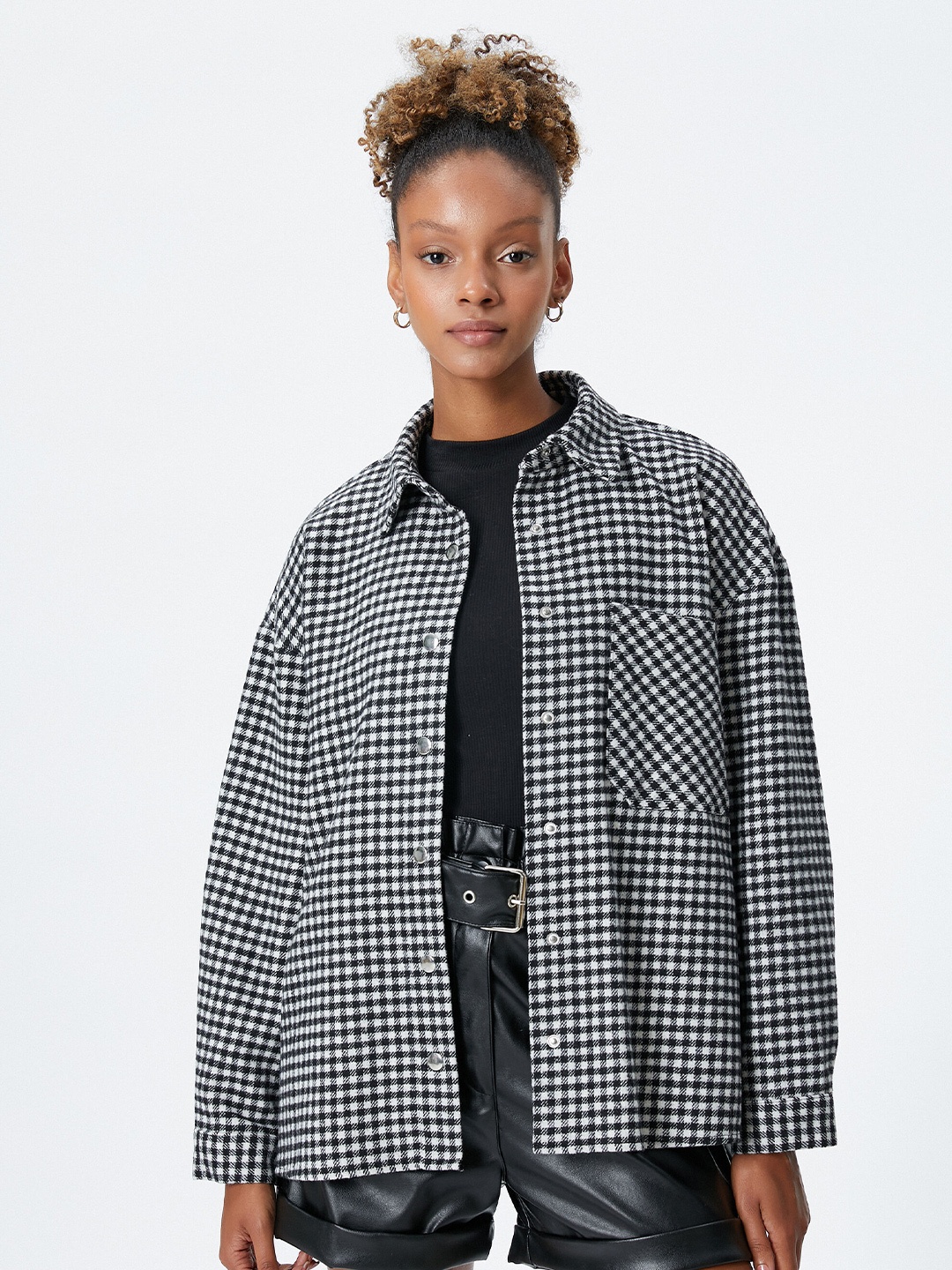 

Koton Gingham Checked Oversized Casual Shirt, Black