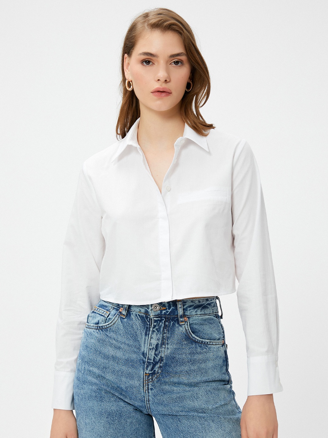 

Koton Spread Collar Pure Cotton Crop Casual Shirt, White