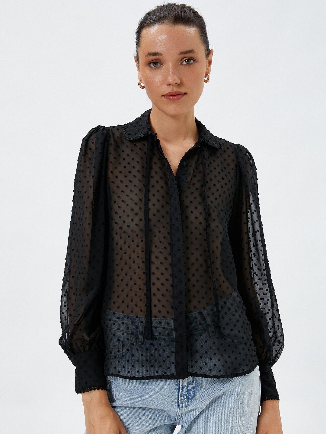 

Koton Self Design Spread Collar Casual Shirt, Black