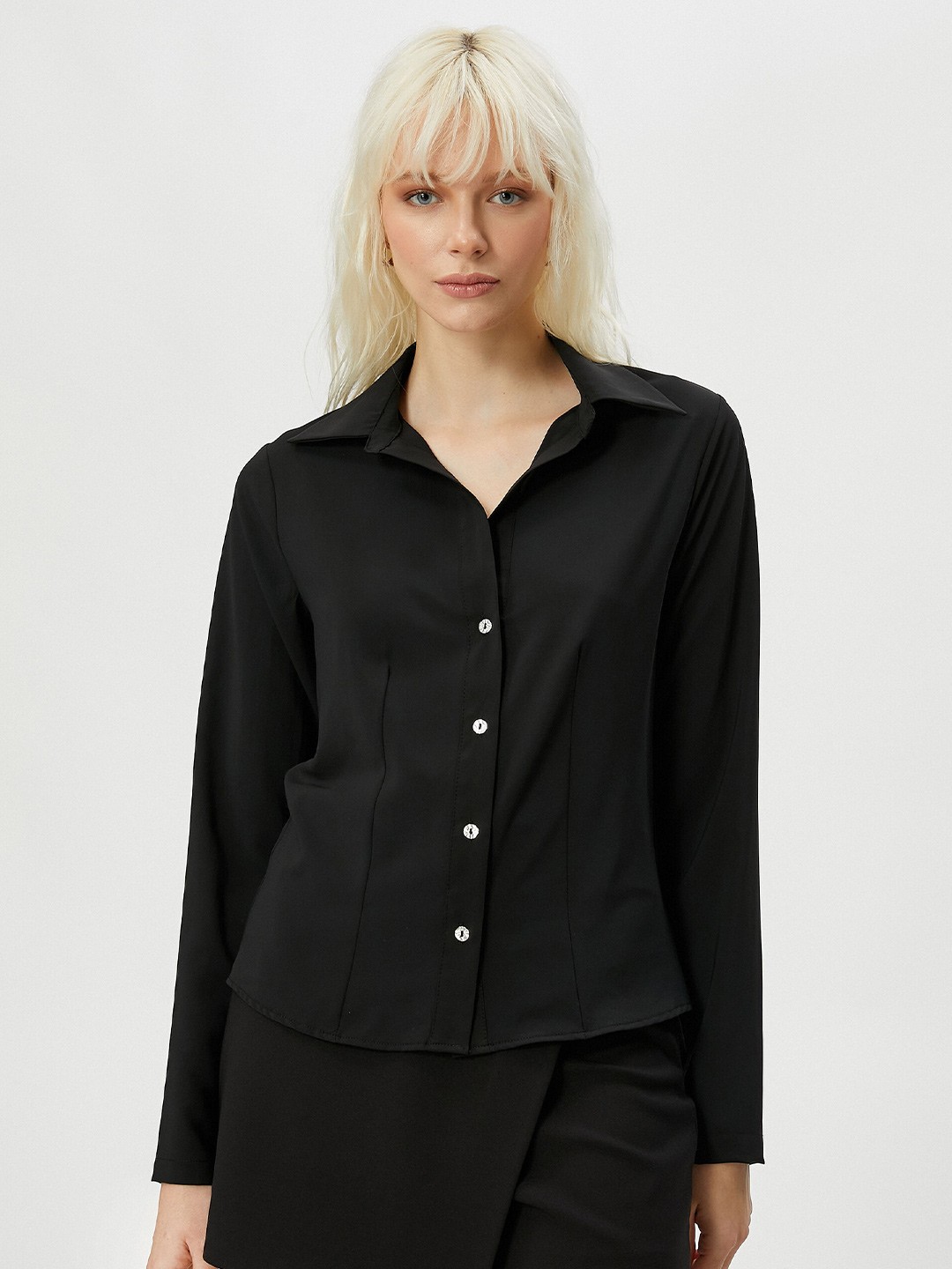 

Koton Spread Collar Opaque Casual Shirt, Black
