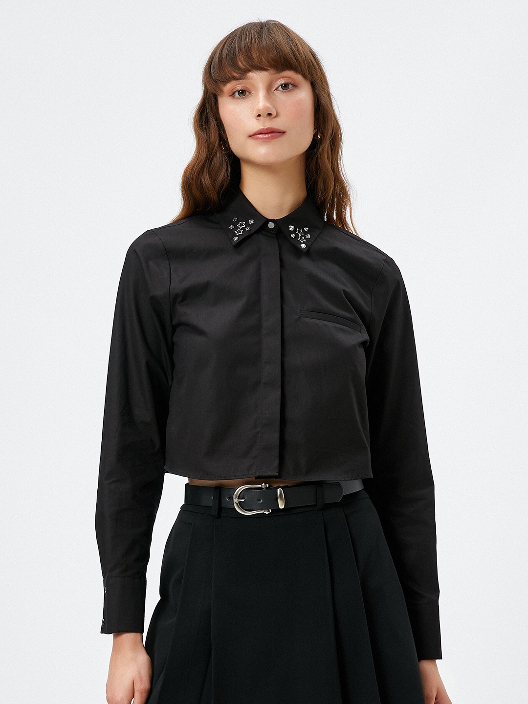 

Koton Spread Collar Opaque Cropped Casual Shirt, Black