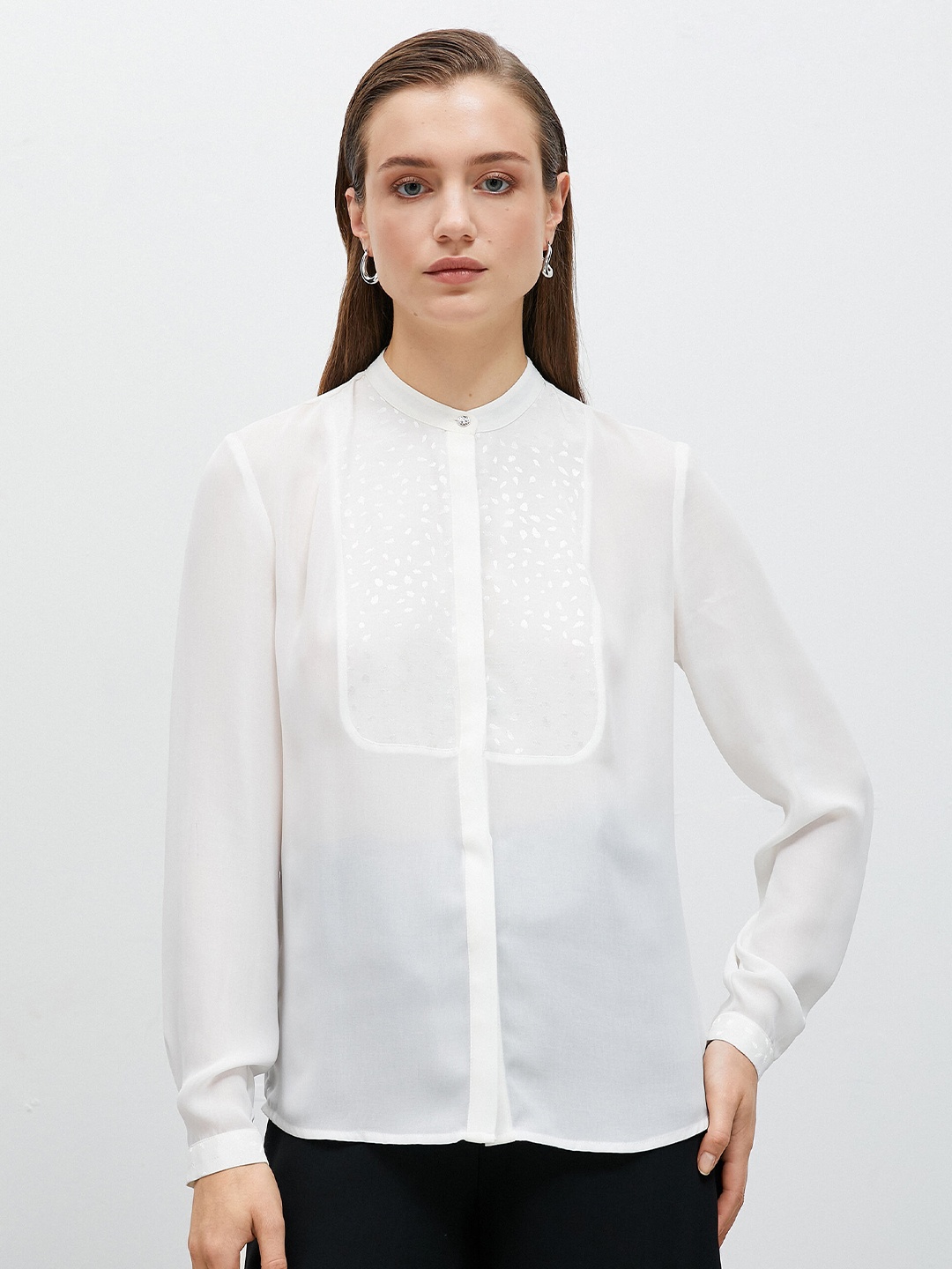 

Koton Micro Printed Mandarin Collar Shirt, White