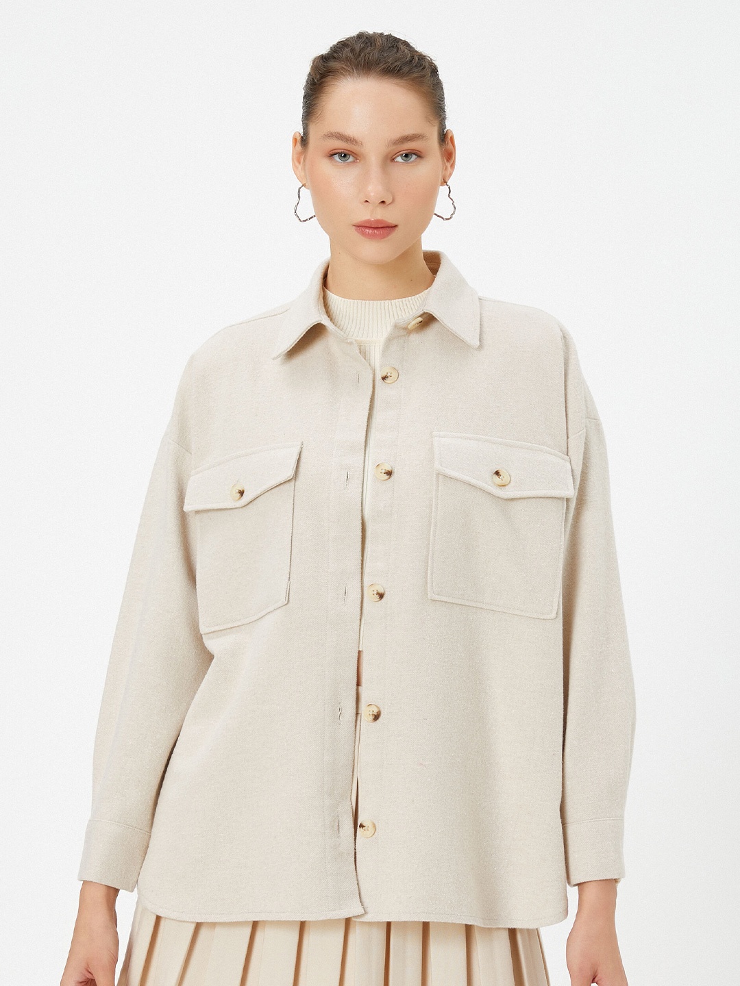 

Koton Spread Collar Casual Shirt, Beige