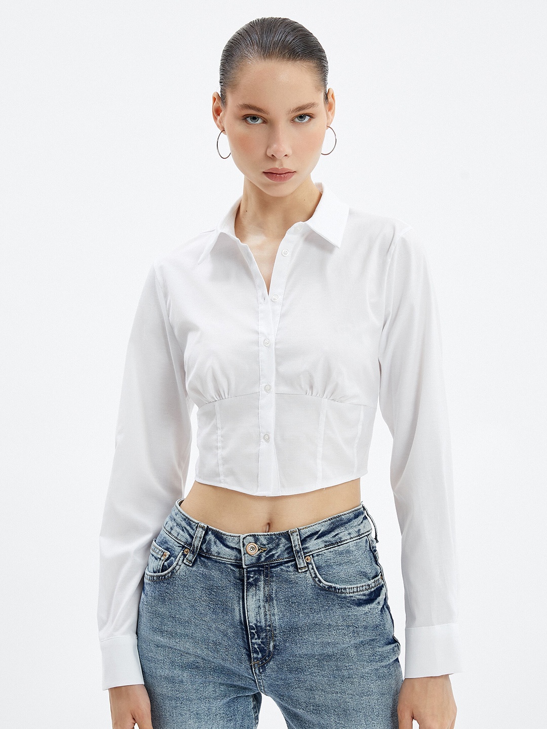 

Koton Spread Collar Long Sleeve Casual Shirt, White