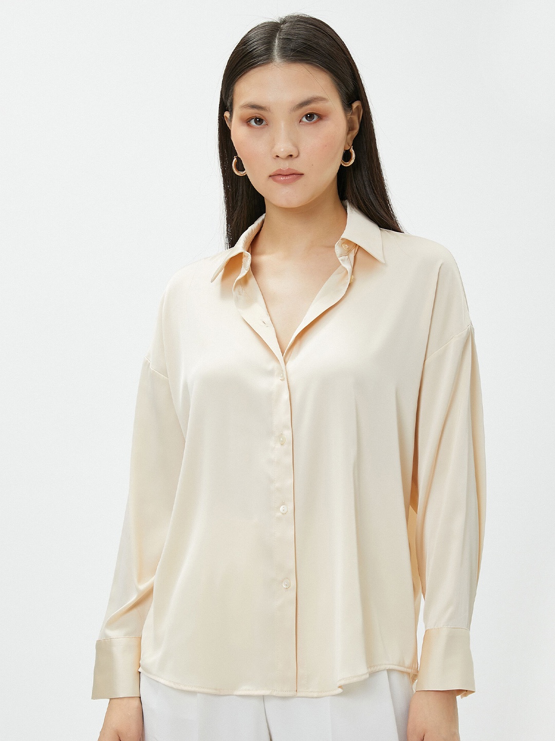 

Koton Spread Collar Long Sleeve Casual Shirt, Beige