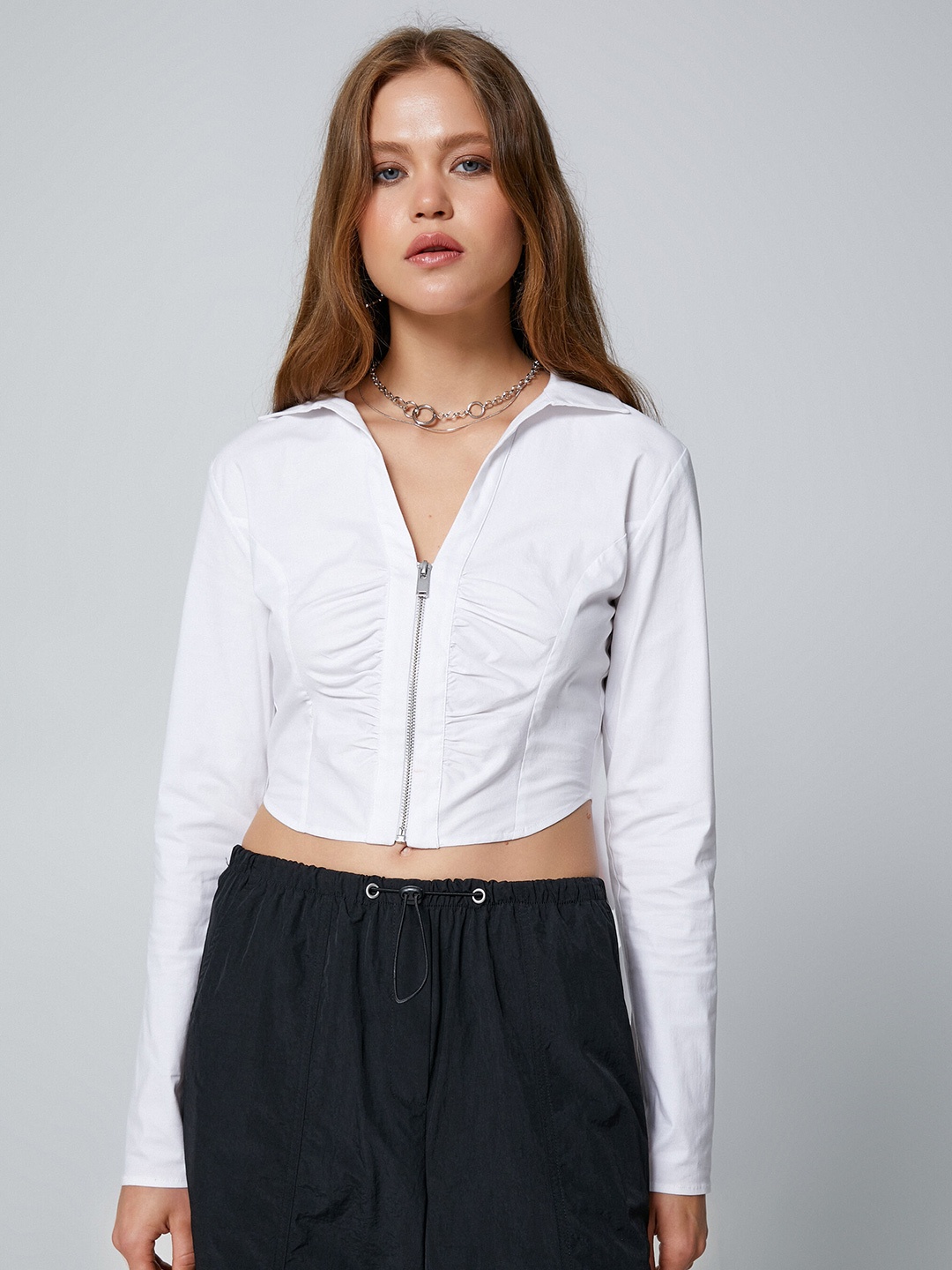 

Koton Spread Collar Crop Casual Shirt, White