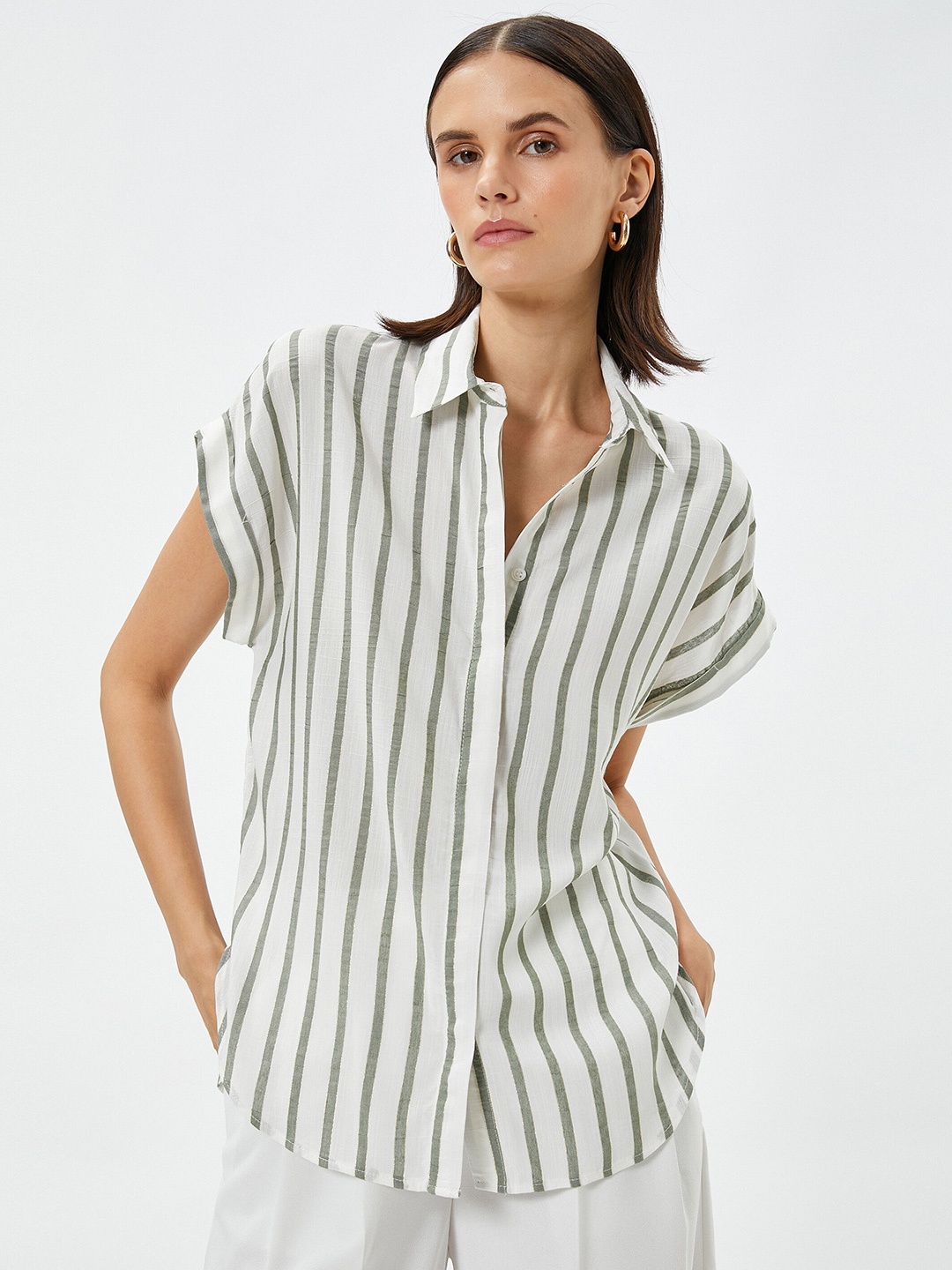 

Koton Striped Extended Sleeves Opaque Casual Shirt, White