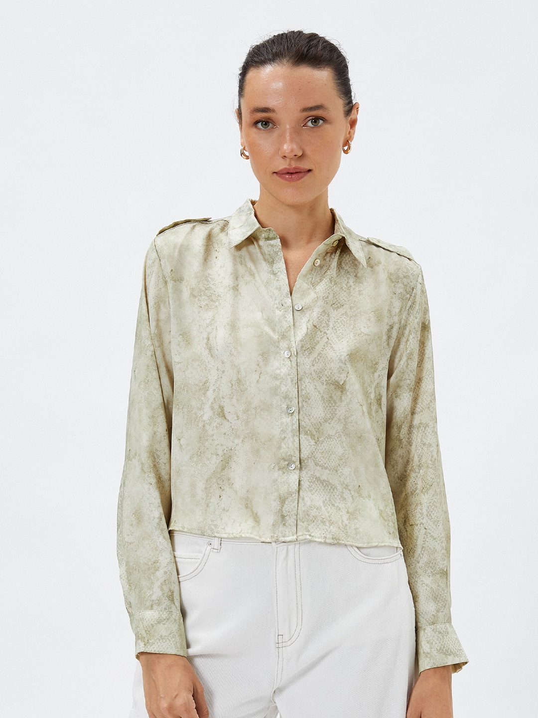 

Koton Printed Classic Casual Shirt, Beige