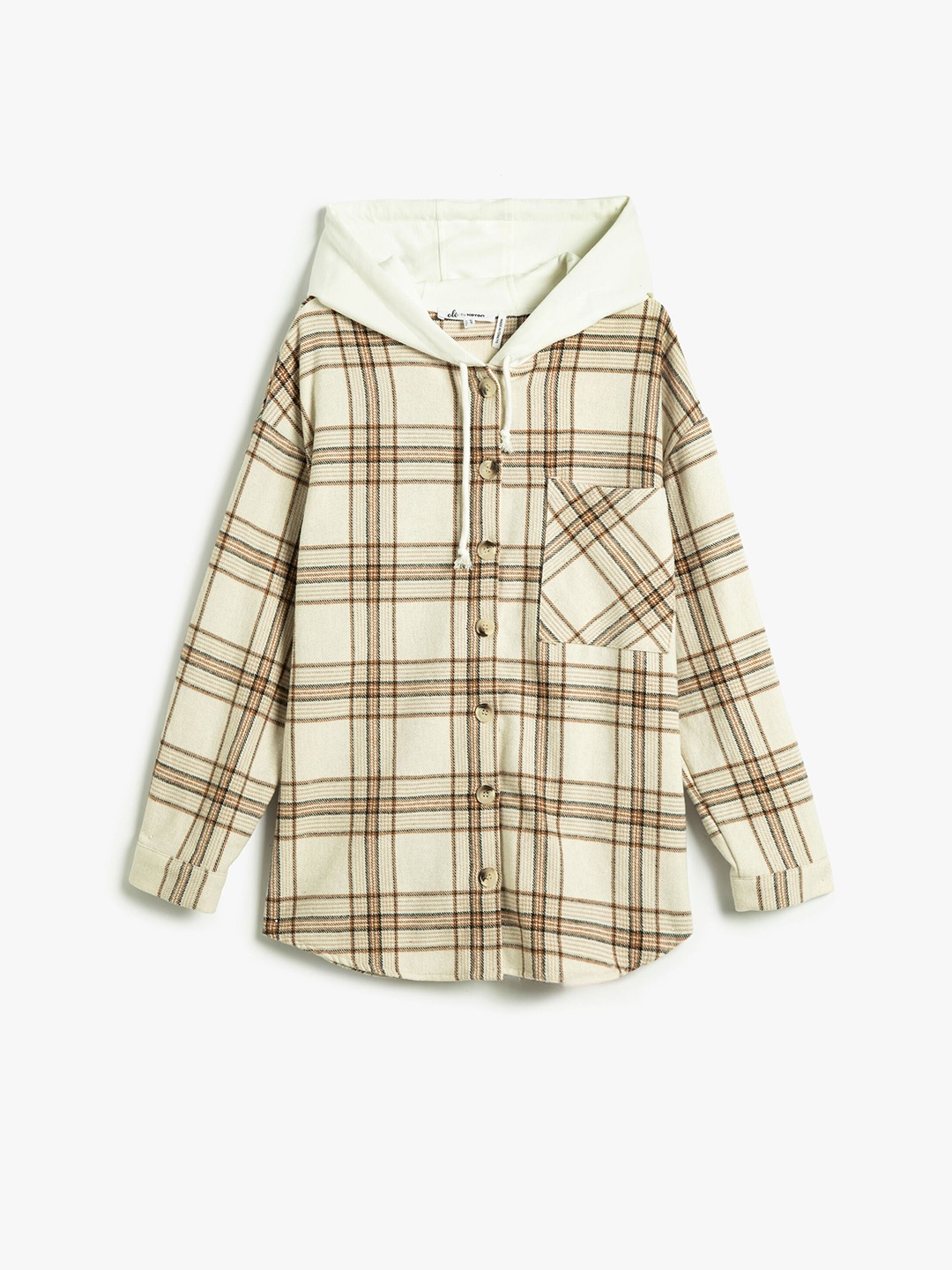 

Koton Tartan Checked Hooded Shackets Shirt, Beige