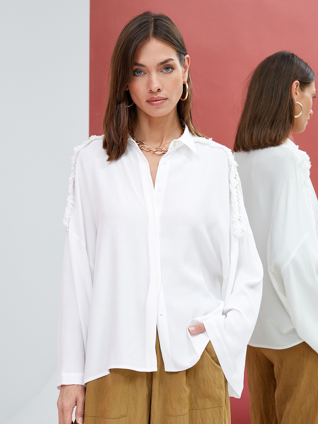 

Koton Flared Sleeves Classic Casual Shirt, White