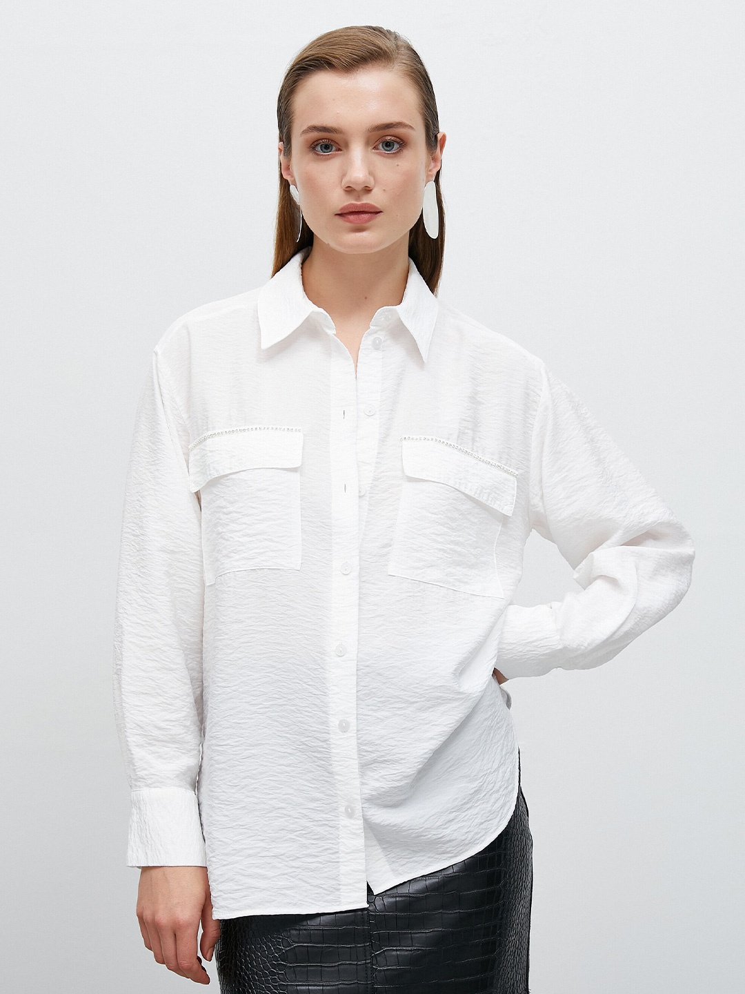 

Koton Self Design Spread Collar Casual Shirt, White