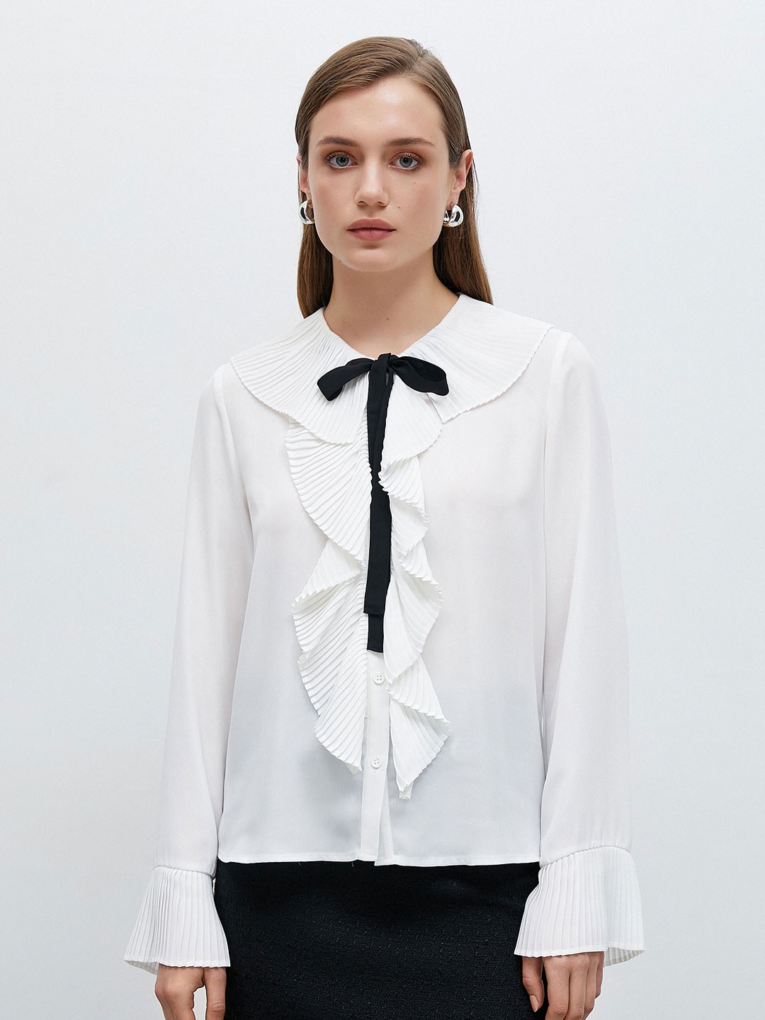 

Koton Tie-Up Detail Ruffled Bell Sleeves Casual Shirt Style Top, White