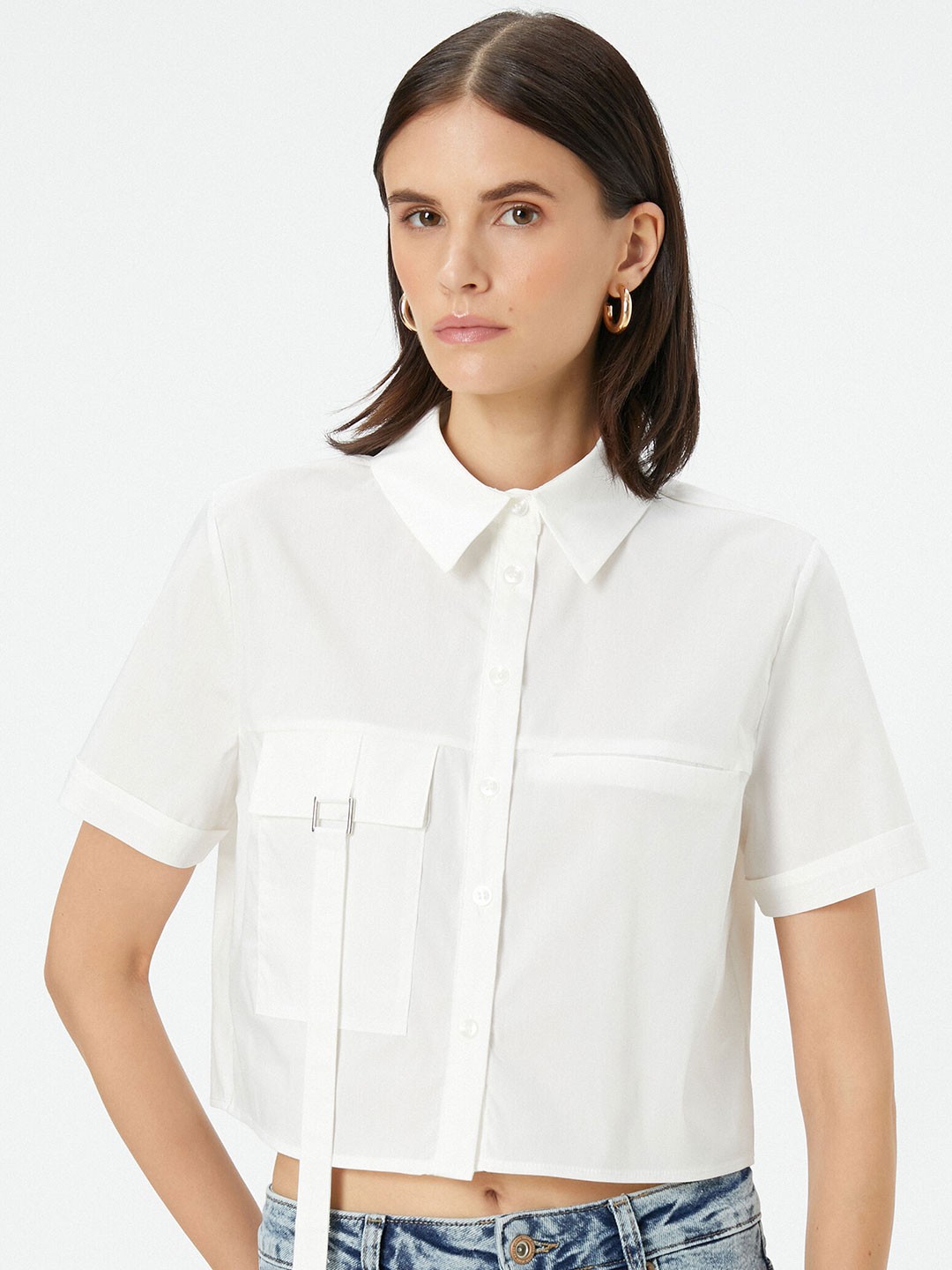 

Koton Spread Collar Crop Casual Shirt, White