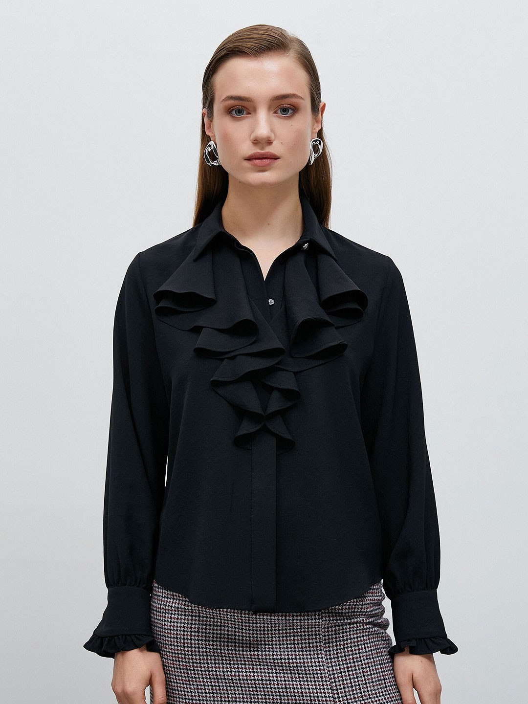 

Koton Ruffled Casual Shirt, Black