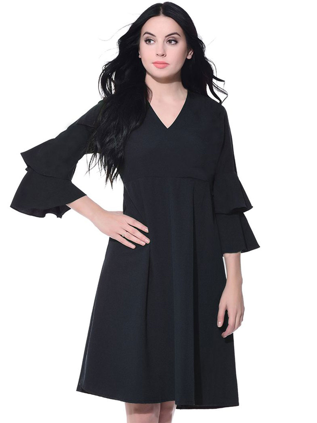 

Uptownie Lite Bell Sleeves Fit & Flare Dress With Belt, Black
