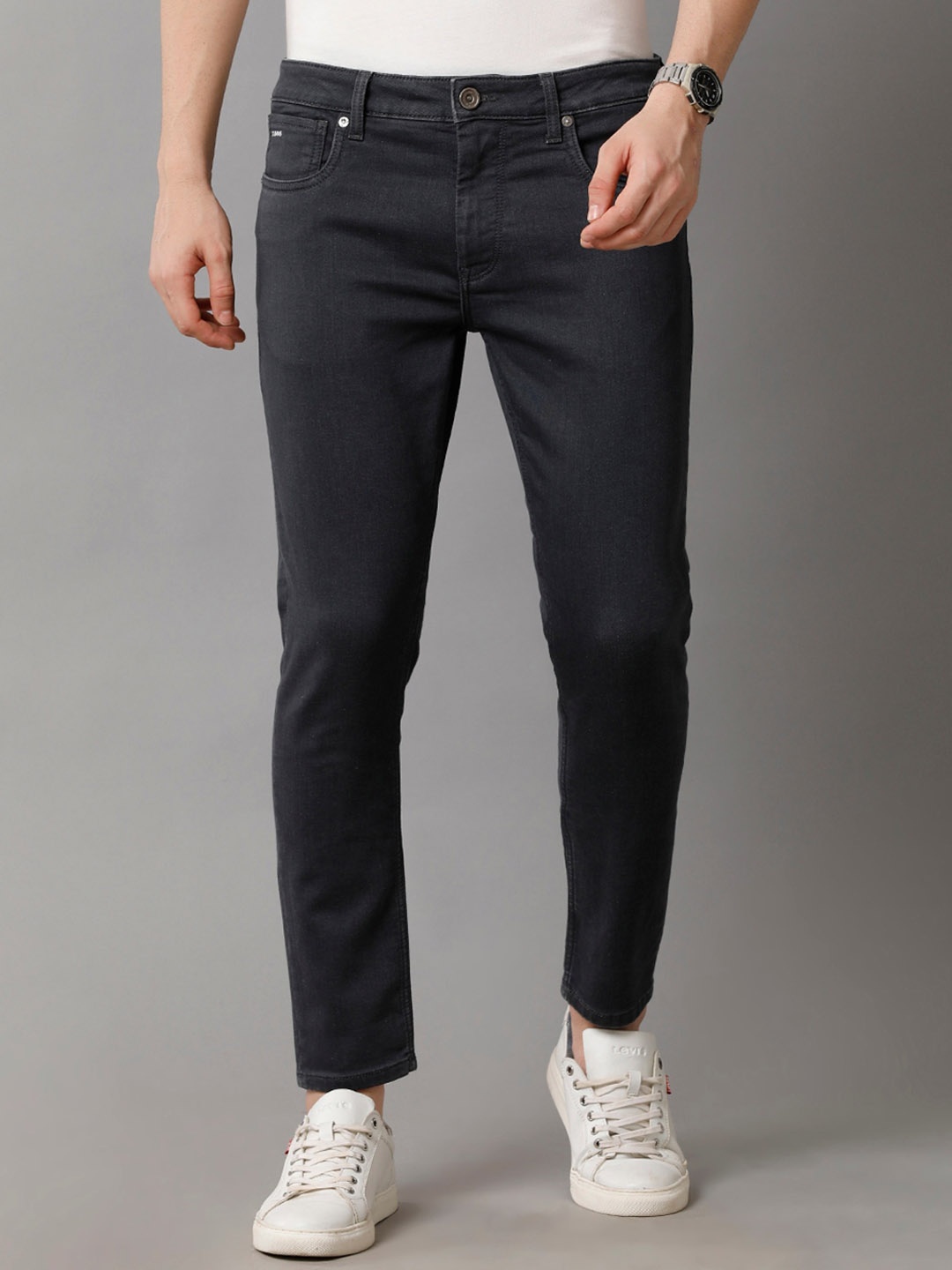 

Voi Jeans Men Skinny Fit Stretchable Mid Rise Jeans, Grey