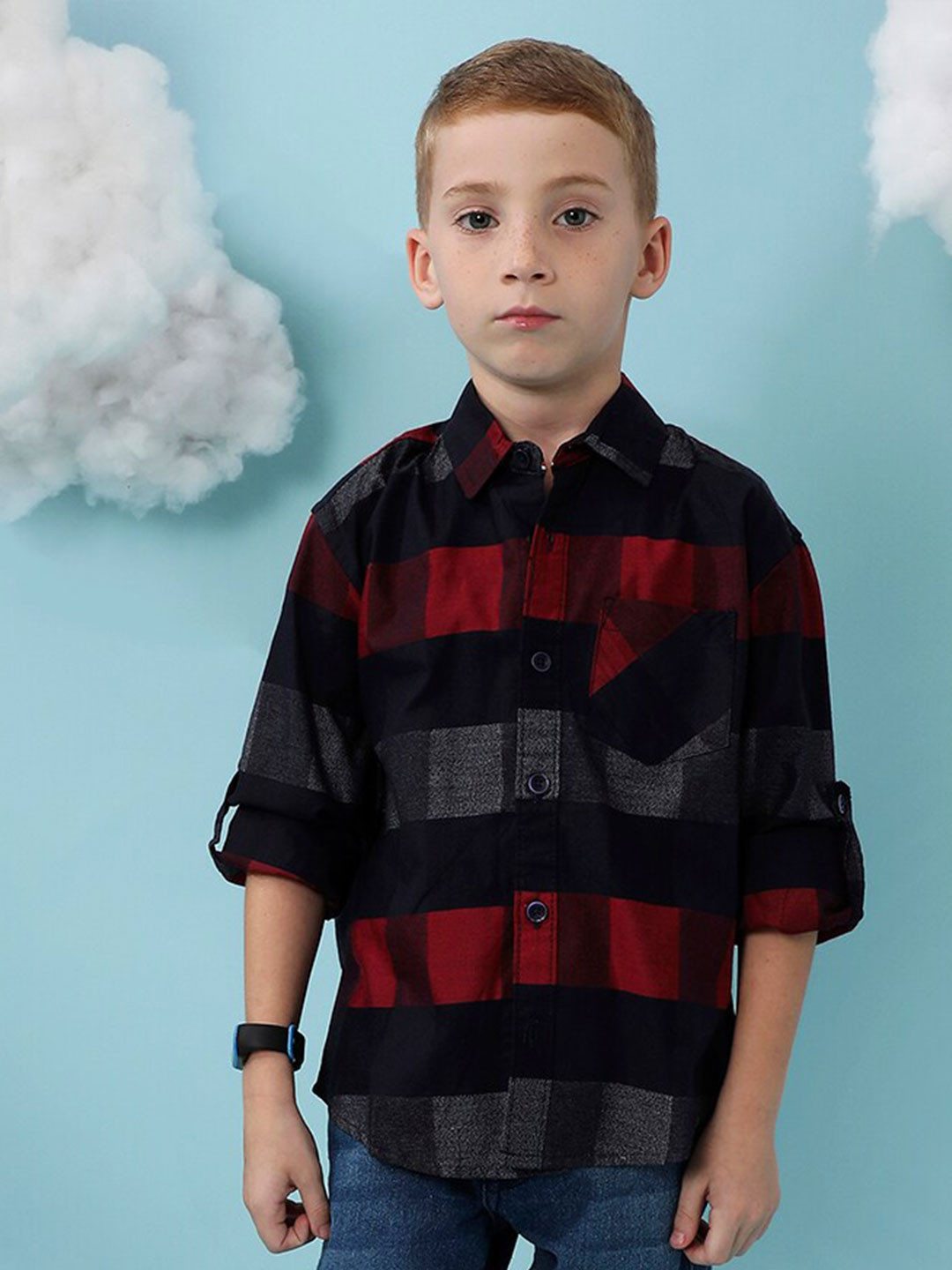 

Instafab Boys Classic Buffalo Checked Casual Cotton Shirt, Red