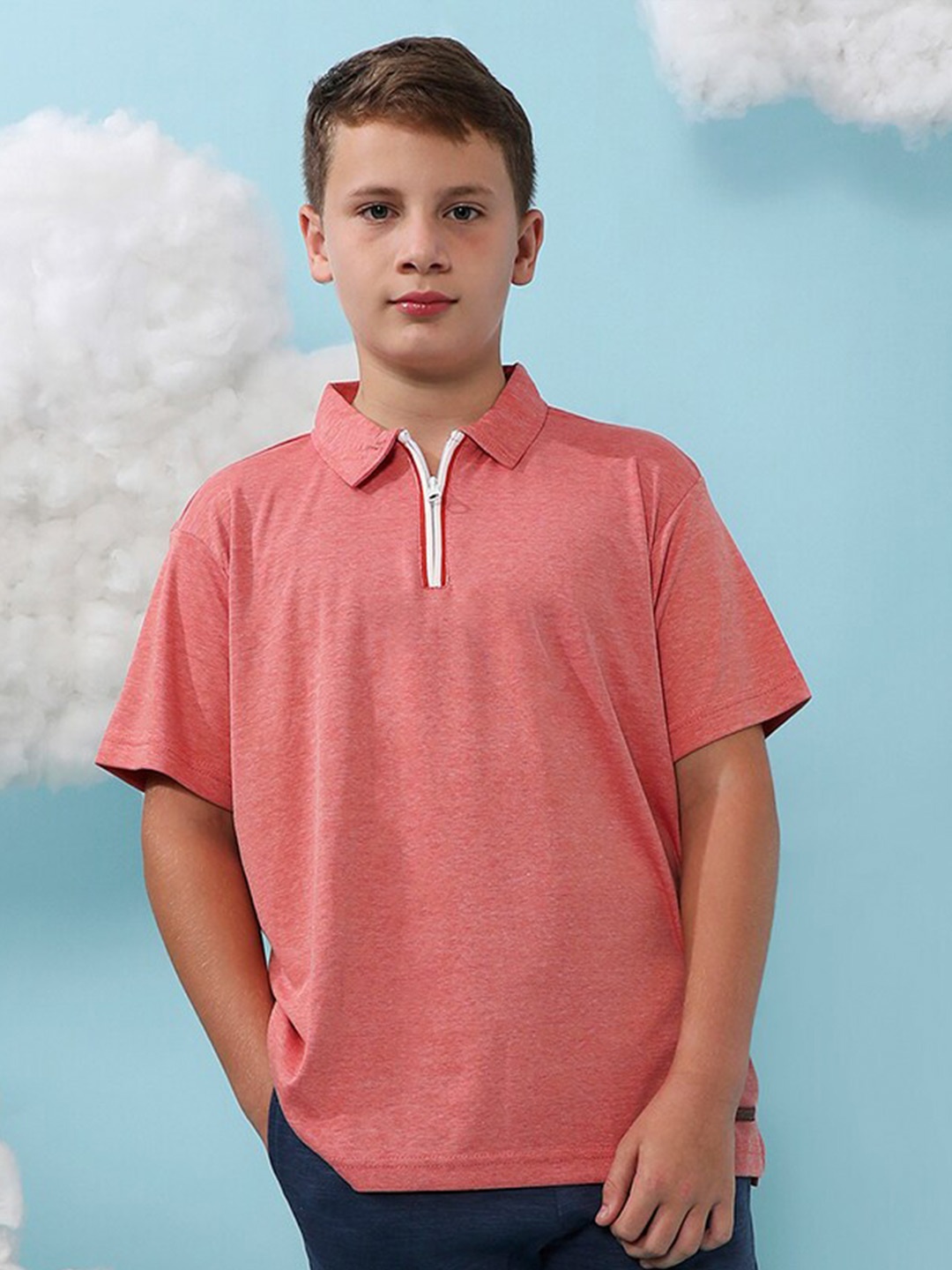 

Instafab Boys Polo Neck Short Sleeves Cotton T-shirt, Peach