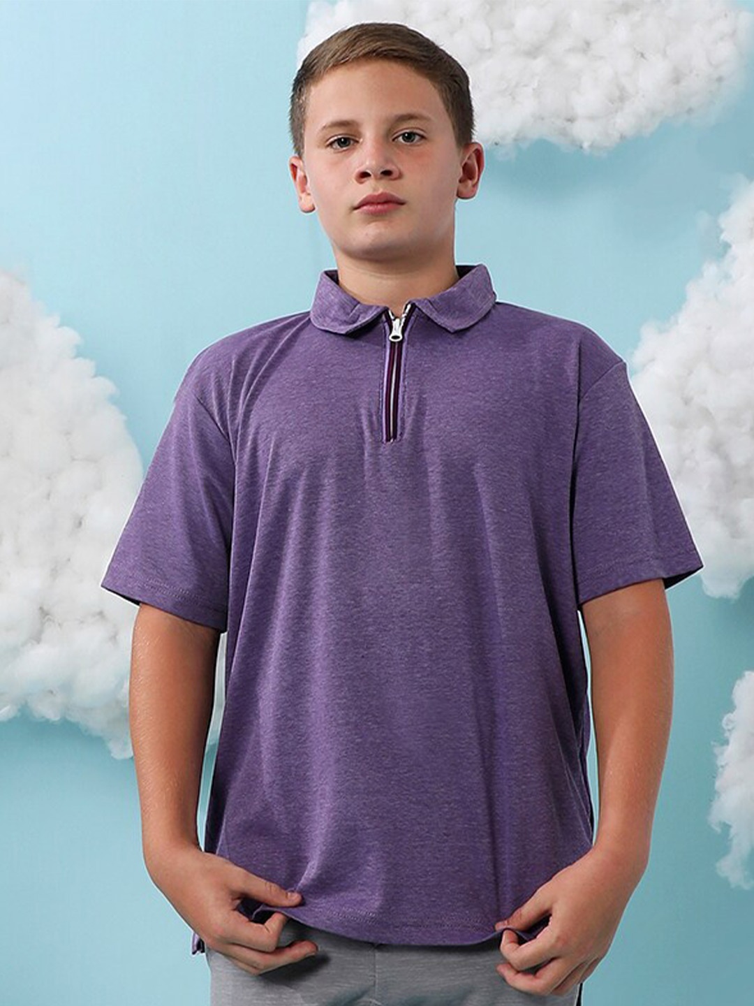 

Instafab Boys Polo Neck Short Sleeves Cotton T-shirt, Purple