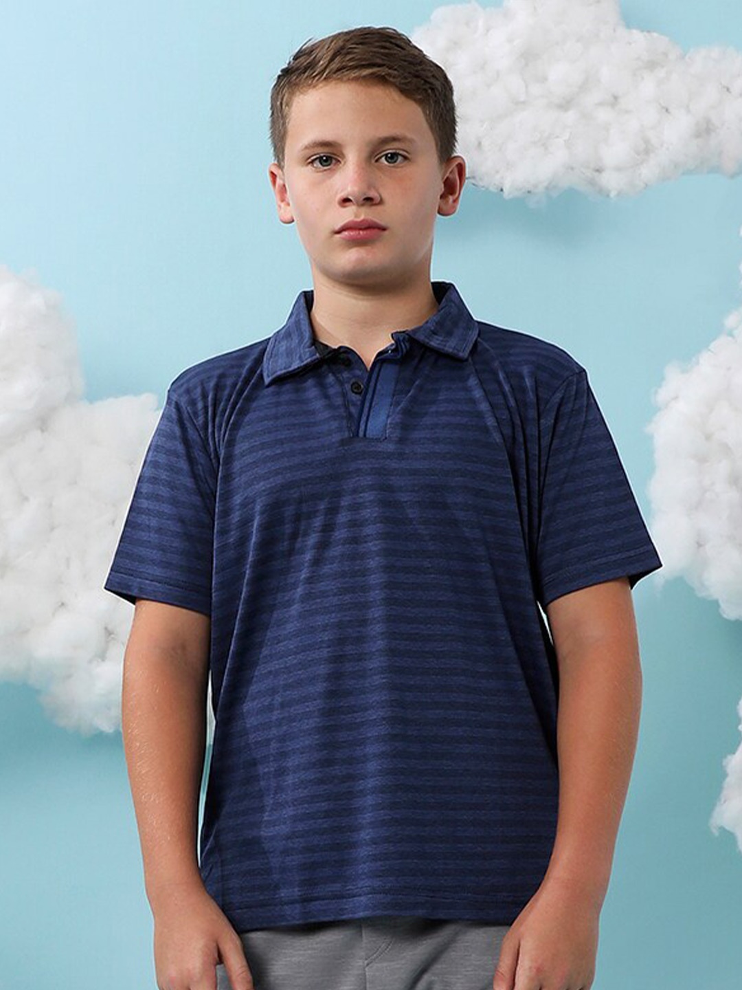 

Instafab Boys Striped Polo Collar Cotton Regular T-shirt, Blue