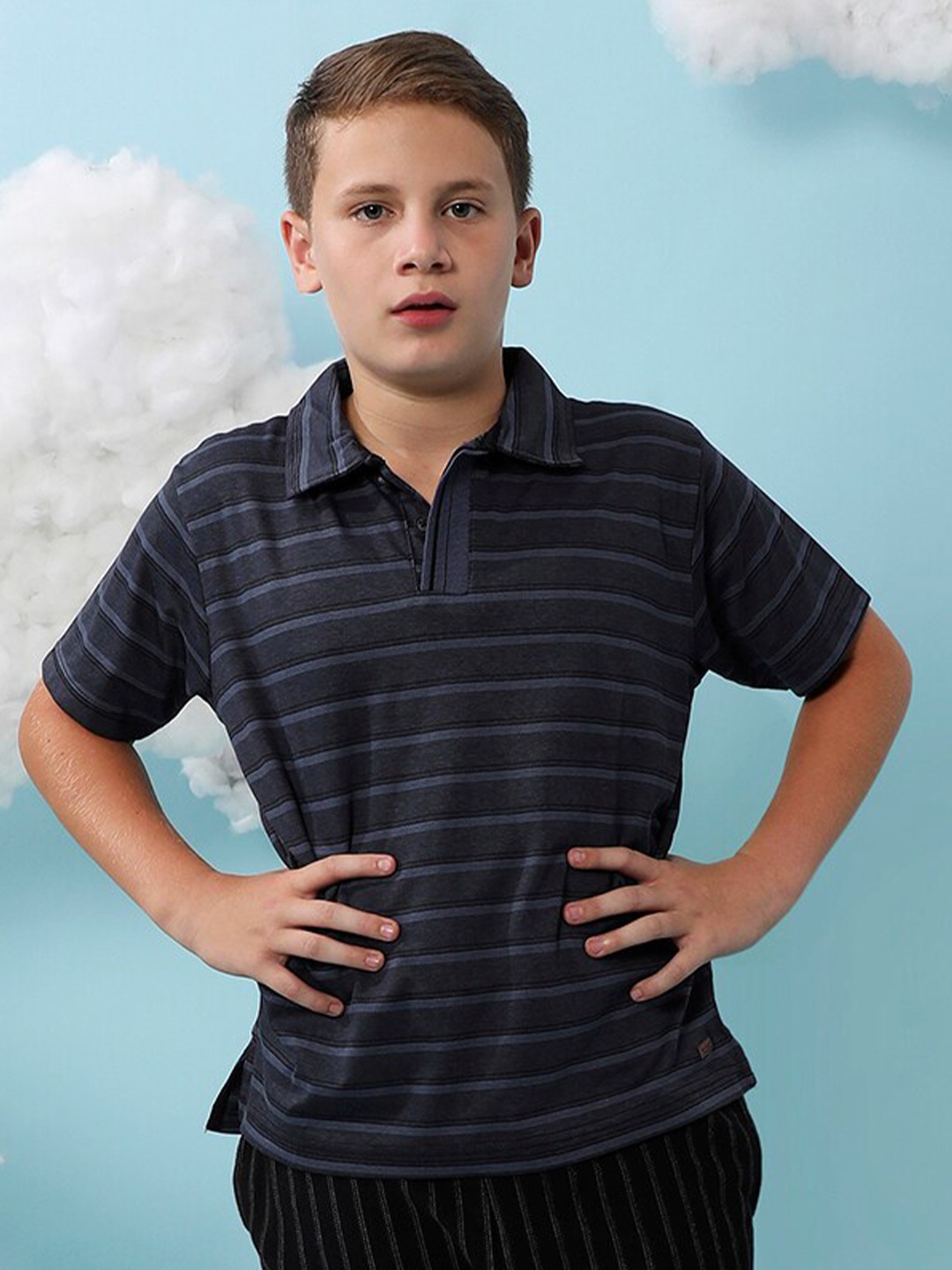

Instafab Boys Striped Polo Collar Cotton Regular T-shirt, Grey