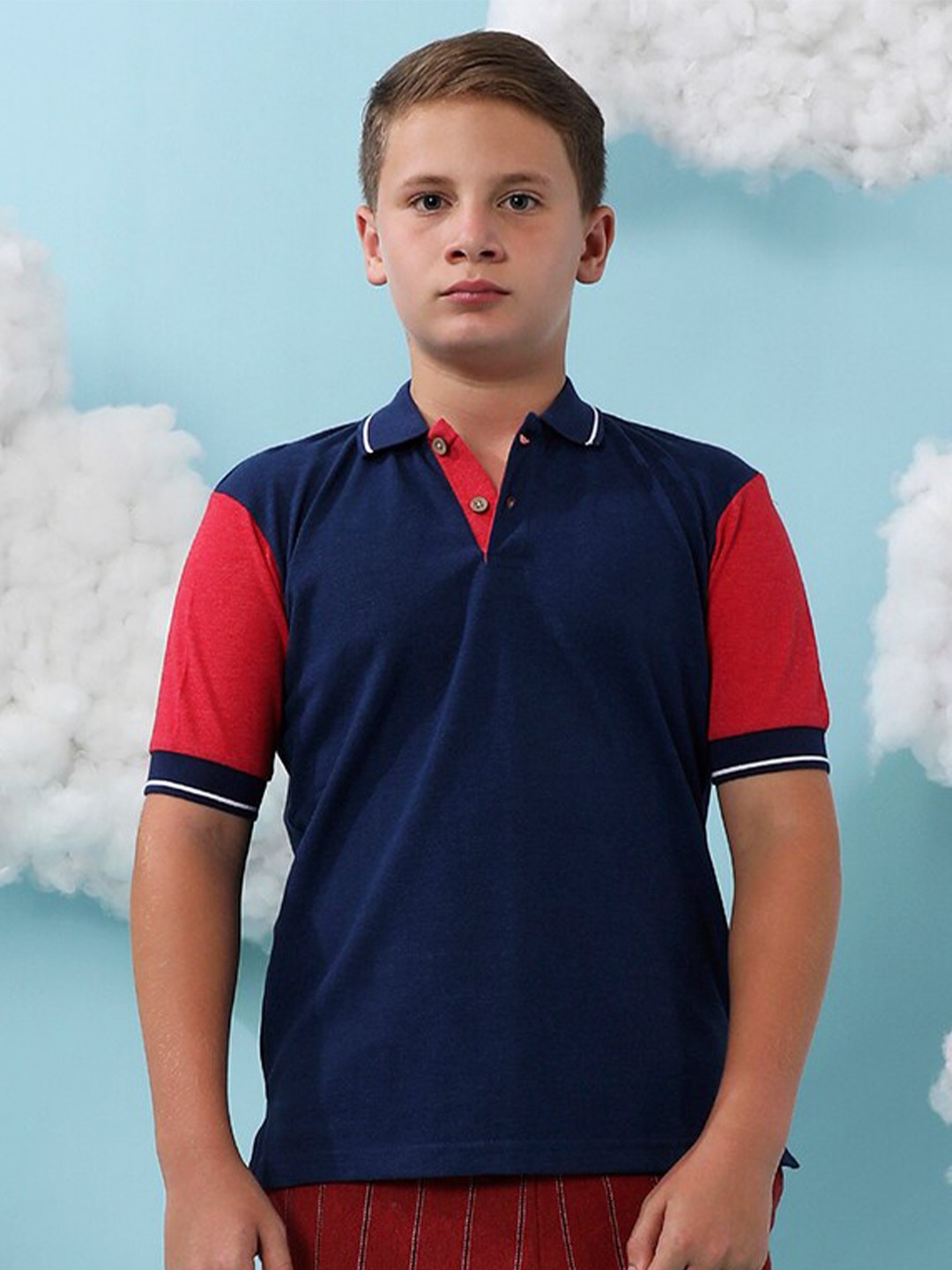 

Instafab Boys Colourblocked Polo Collar Cotton Regular T-shirt, Navy blue