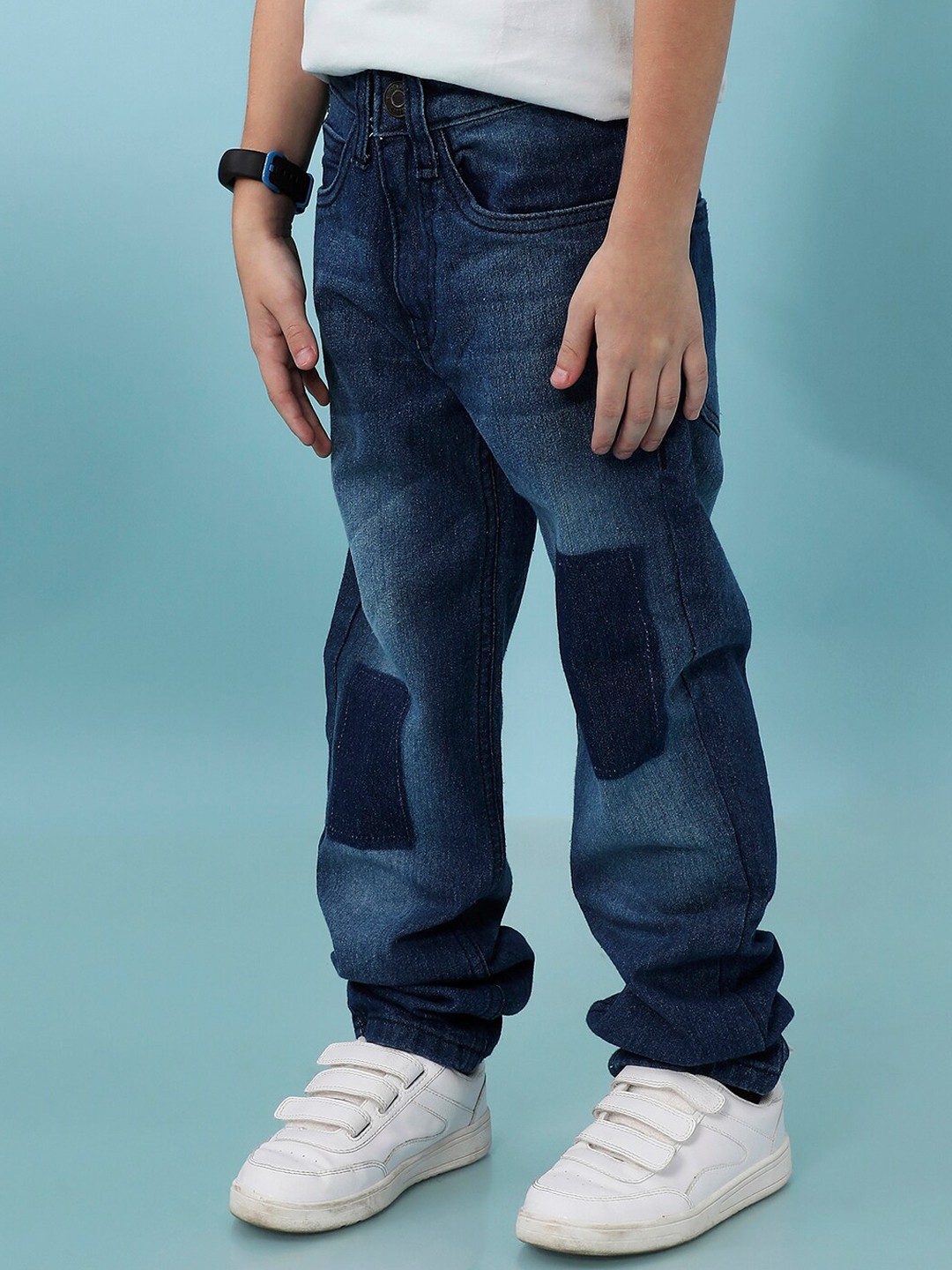

Instafab Boys Smart Slim Fit Low Distress Light Fade Cotton Jeans, Blue