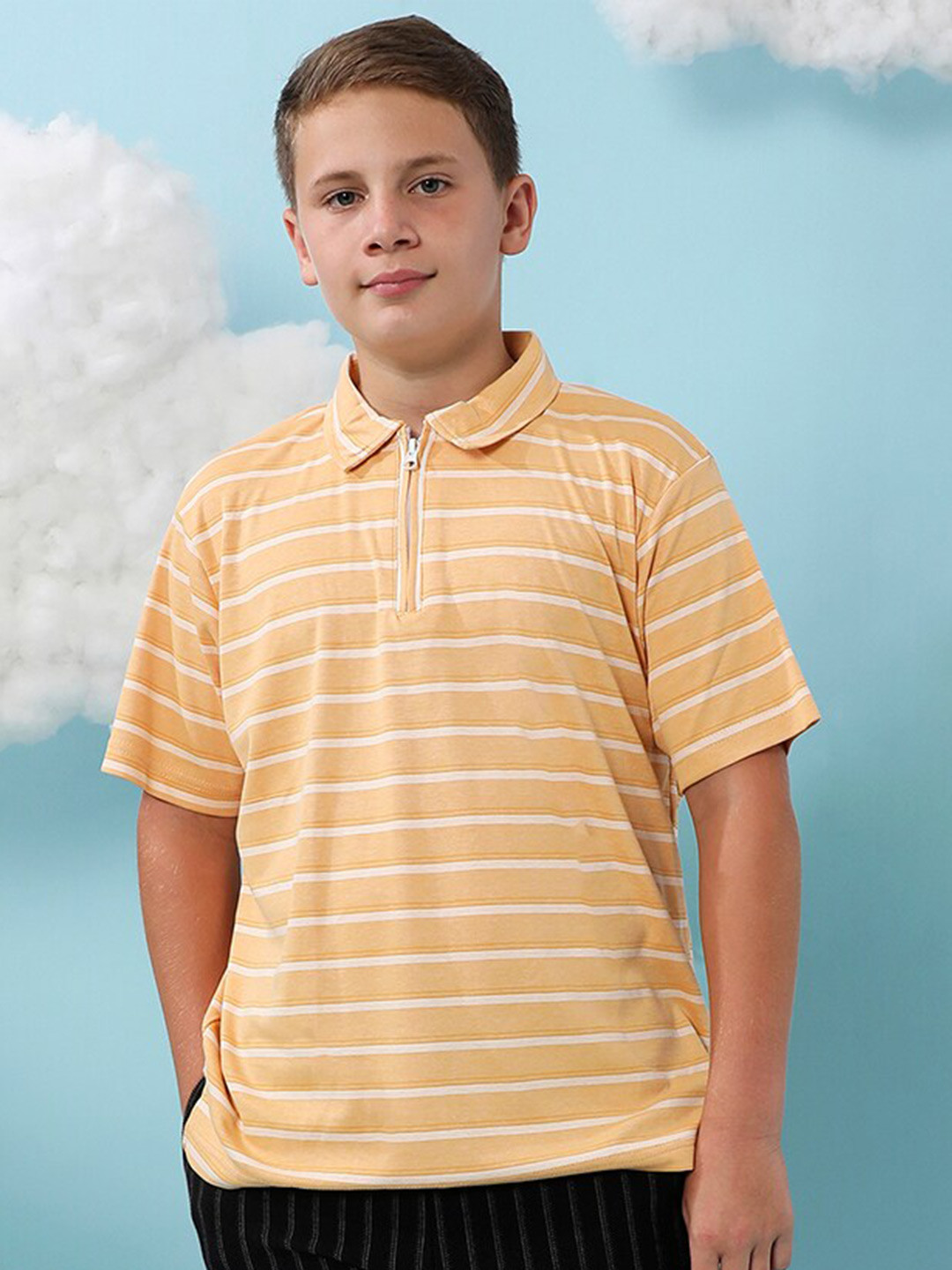 

Instafab Boys Striped Polo Collar Cotton Regular T-shirt, Yellow
