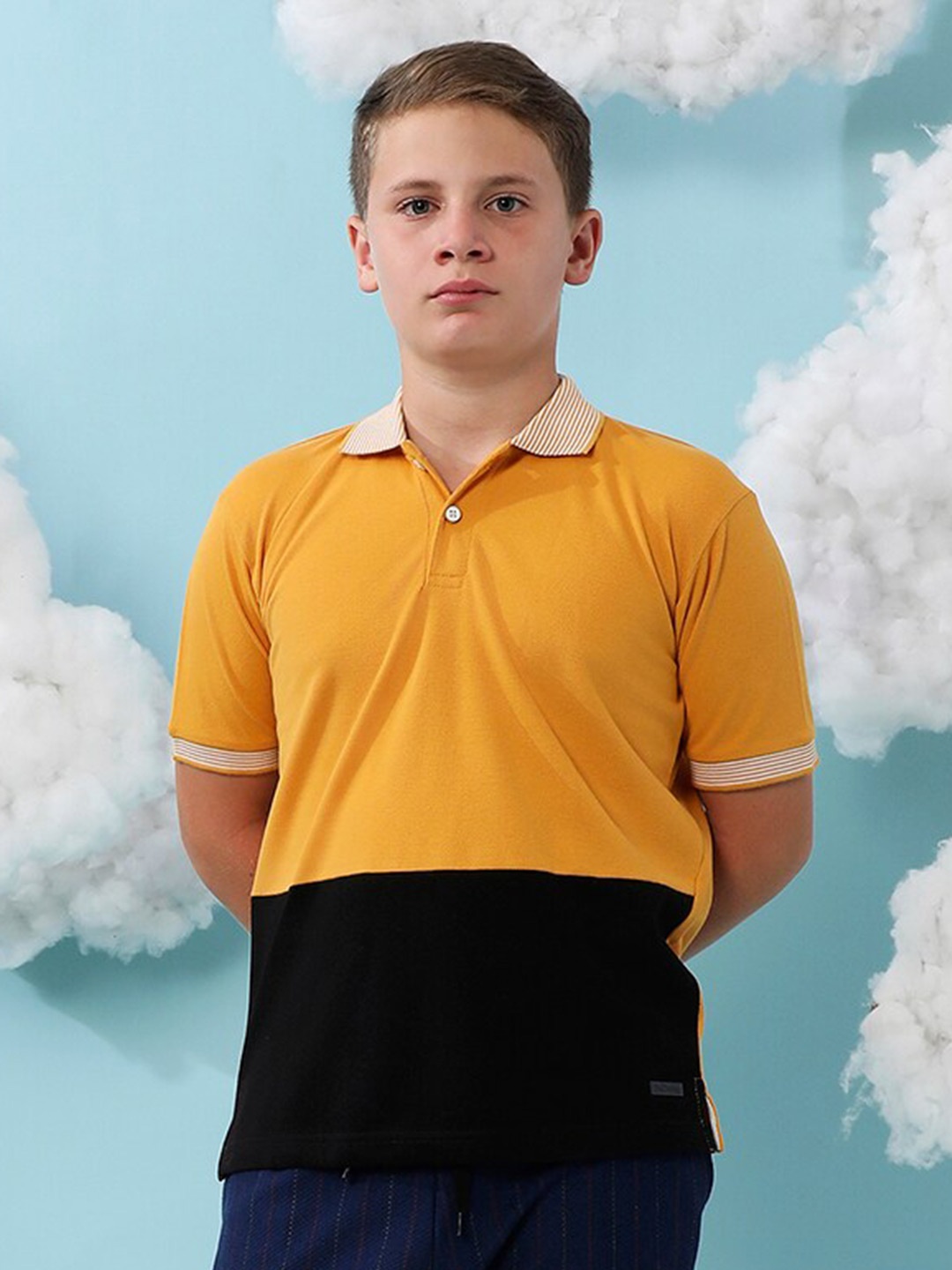 

Instafab Boys Colourblocked Polo Collar Cotton Regular T-shirt, Yellow