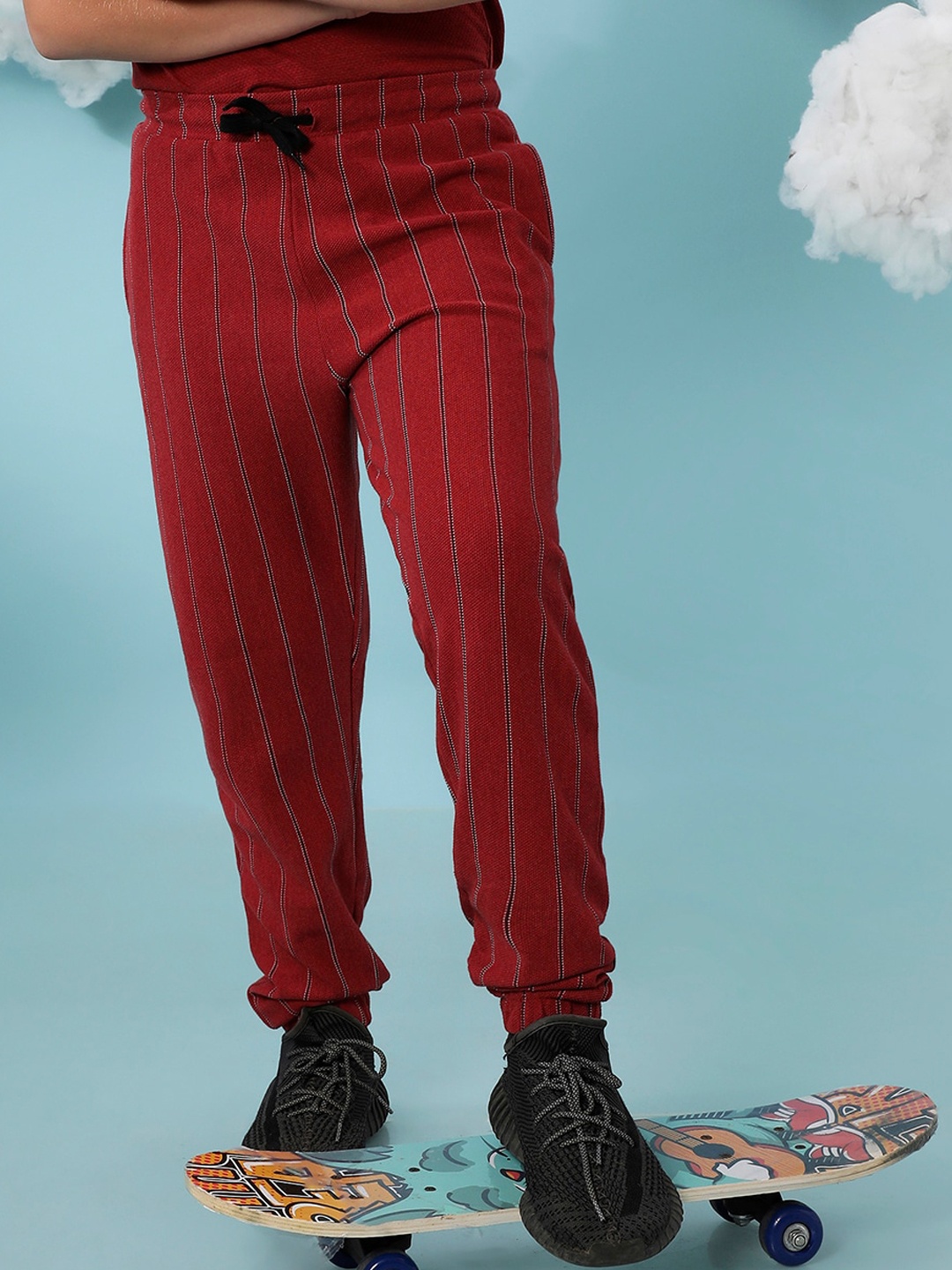 

Instafab Boys Striped Cotton Slim Fit Joggers, Red