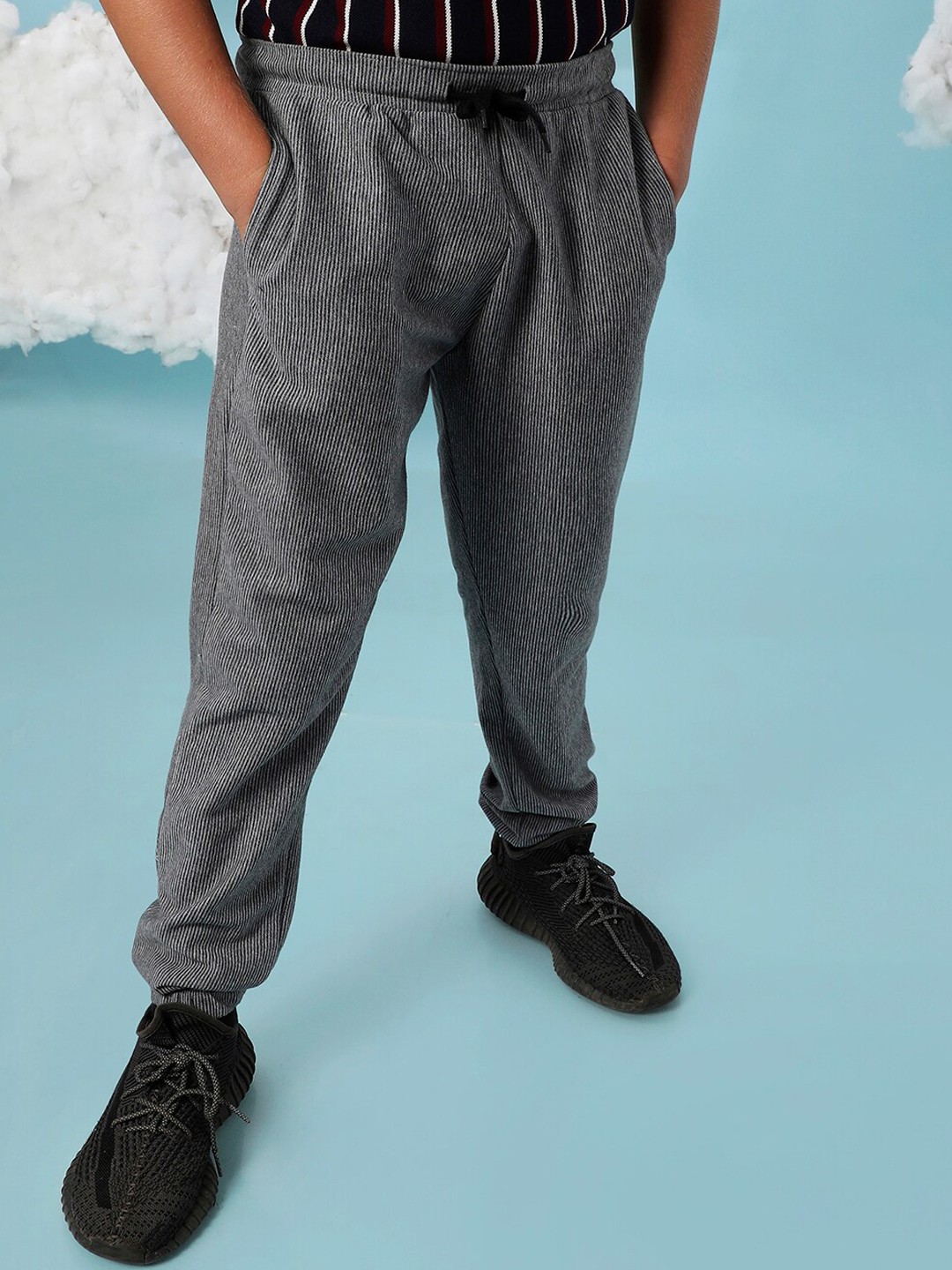 

Instafab Boys Striped Cotton Slim Fit Joggers, Grey