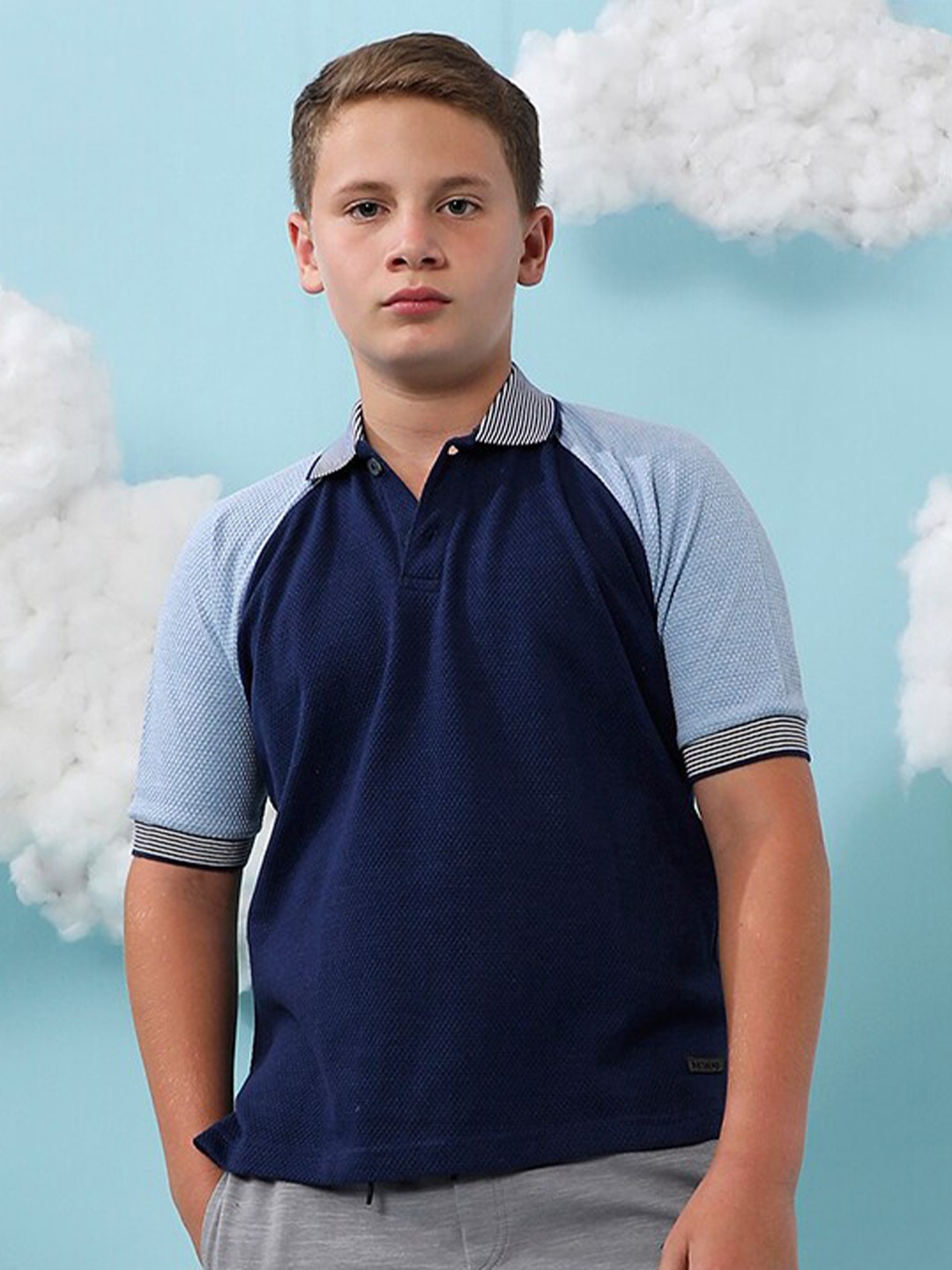 

Instafab Boys Colourblocked Polo Collar Cotton T-shirt, Navy blue