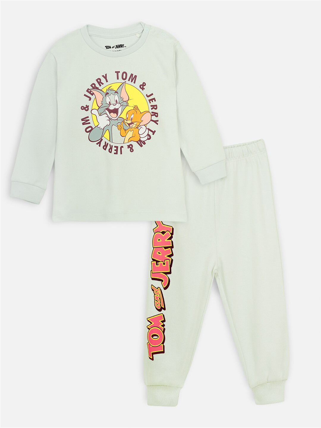 

Kids Unisex Tom & Jerry Printed Cotton T-shirt with Joggers, Green